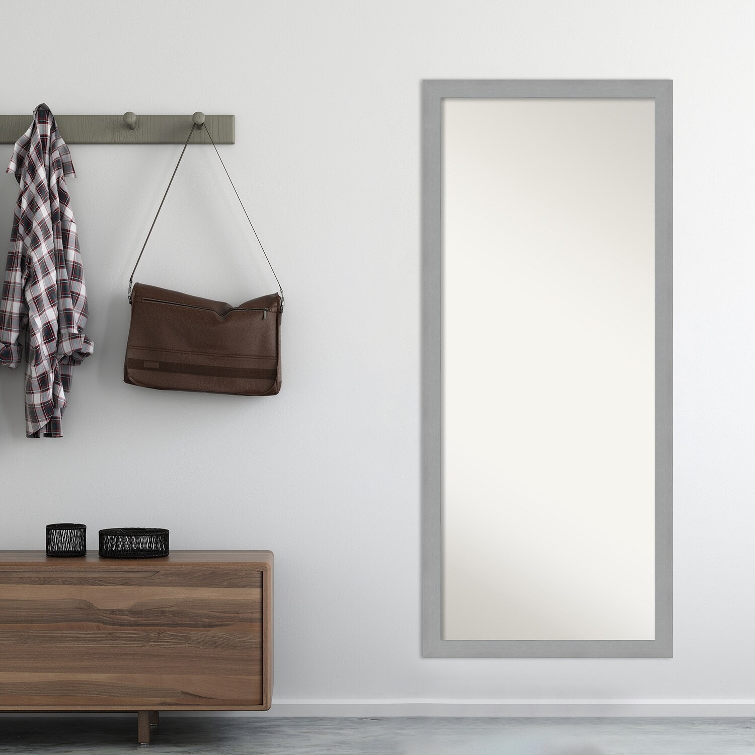 Non-Beveled Wood Full Length Floor Leaner Mirror - Brushed Nickel Frame - Brushed Nickel - Glass Size 24 x 60
