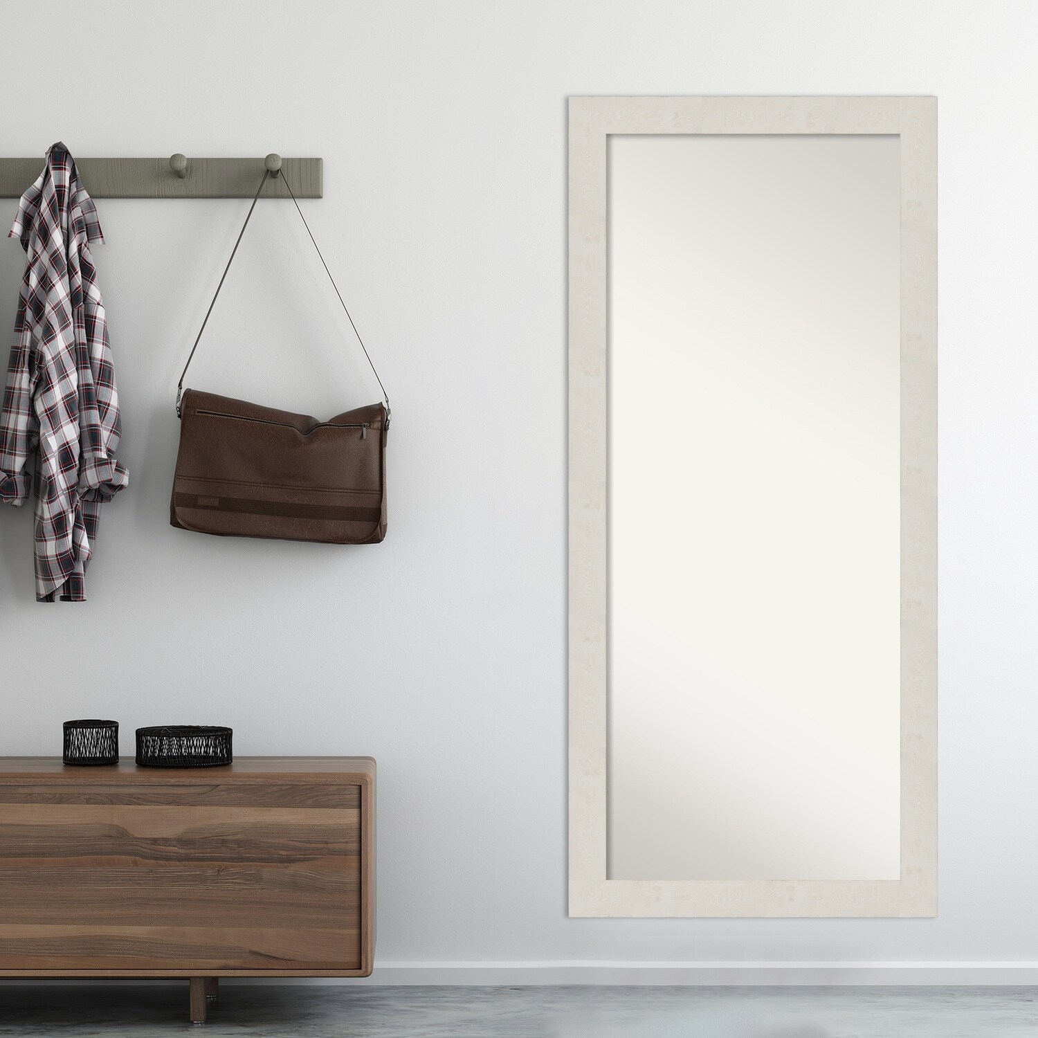 Non-Beveled Wood Full Length Floor Leaner Mirror - Rustic Plank Frame - Glass Size 24 x 60