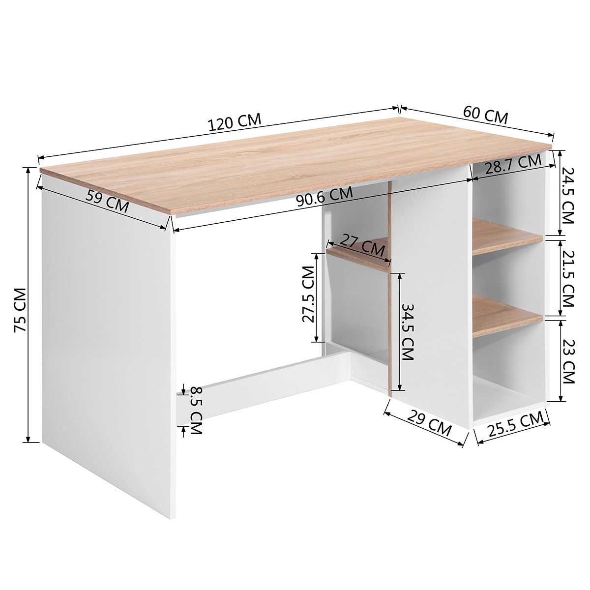 47.2" Computer Desk with 5 Storage Shelves, Modern Study Writing Desk for Small Spaces Gaming Desk