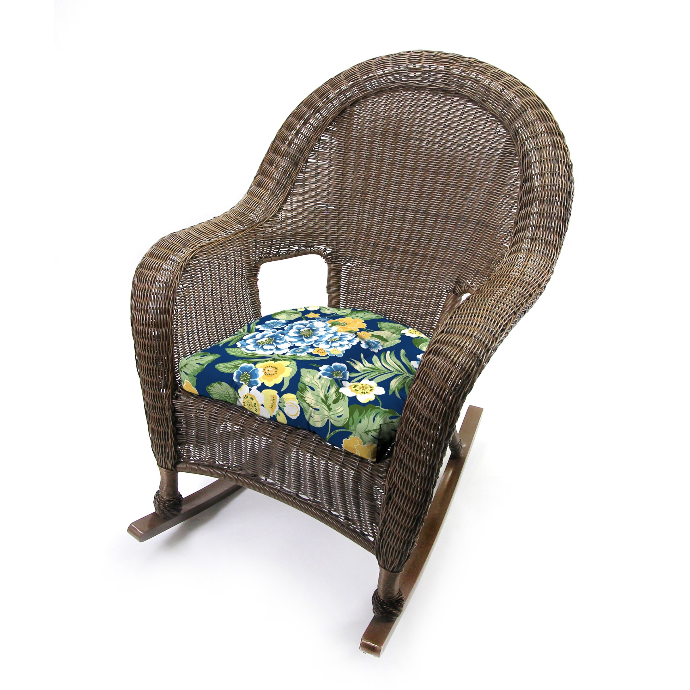 Blue Floral Outdoor Wicker Cushion Set for Bench and 2 Chair Seats - 18'' L x 44'' W x 4'' H