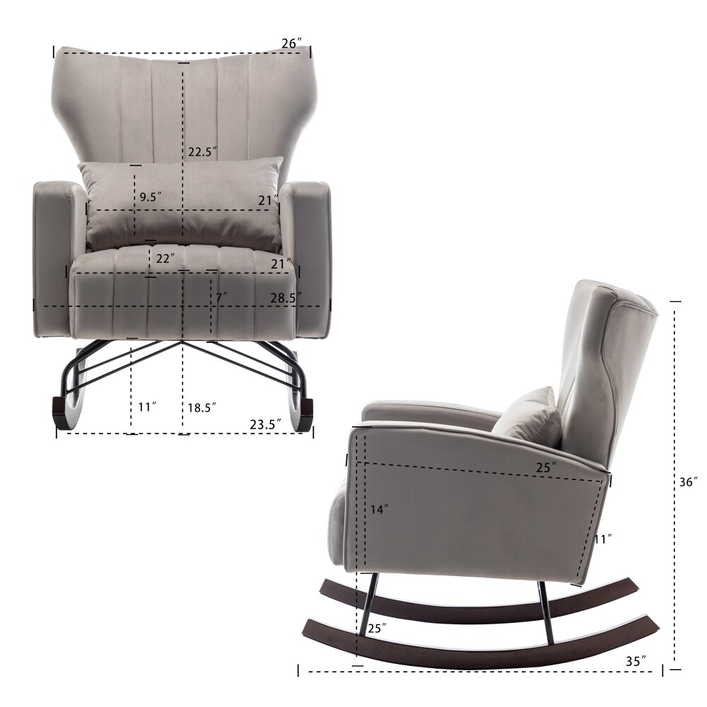 Velvet Nursery Rocking Chair, Accent Rocking Chair with with Solid Metal Legs, Upholstered Comfy Glider Rocker