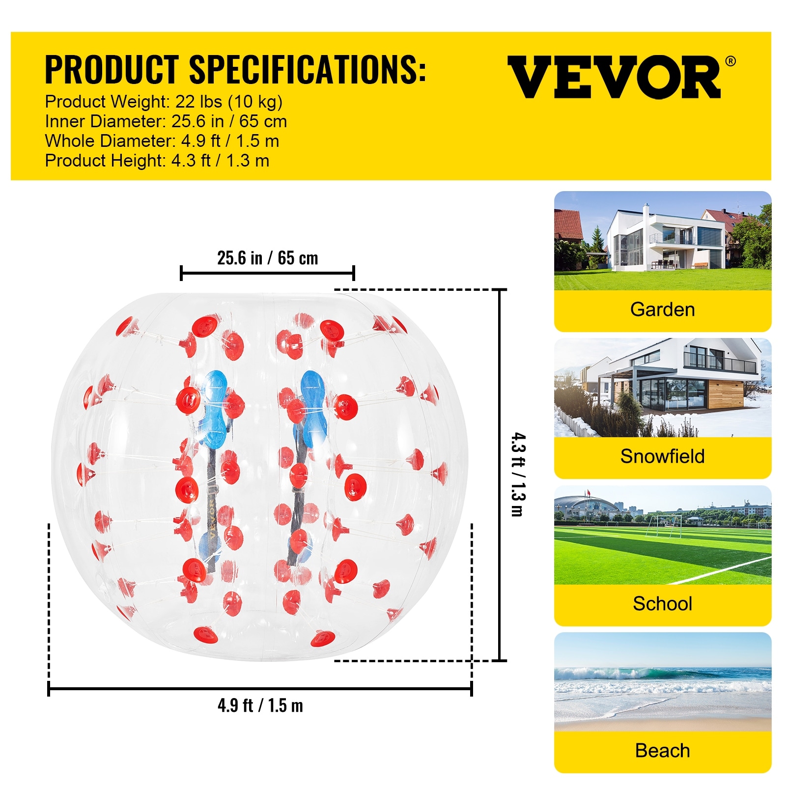 VEVOR Inflatable Bumper Ball Bubble Soccer 5FT for Adult Balls Human and Child Outdoor Inflatable Bumper Ball