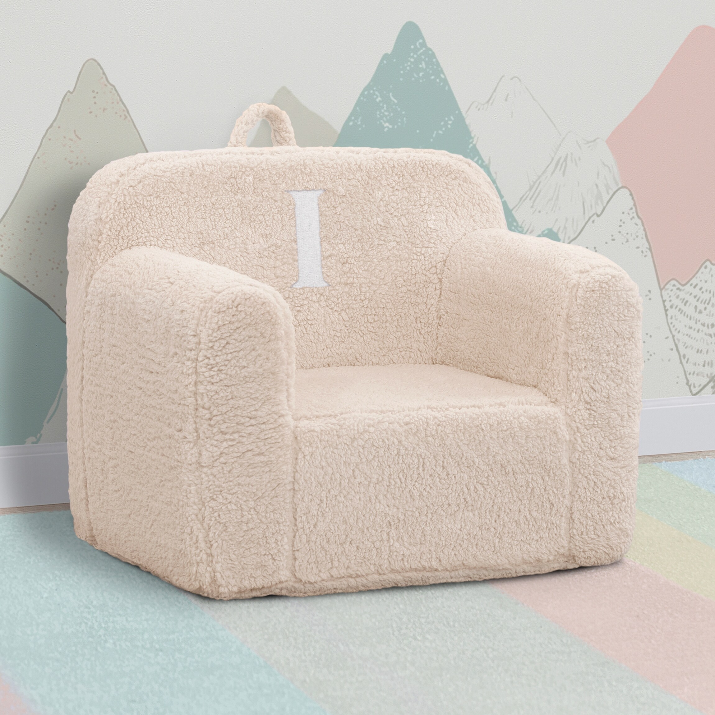Personalized Monogram Cozee Sherpa Chair - Customize with Letter I - Foam Kids Chair for Ages 18 Months and Up