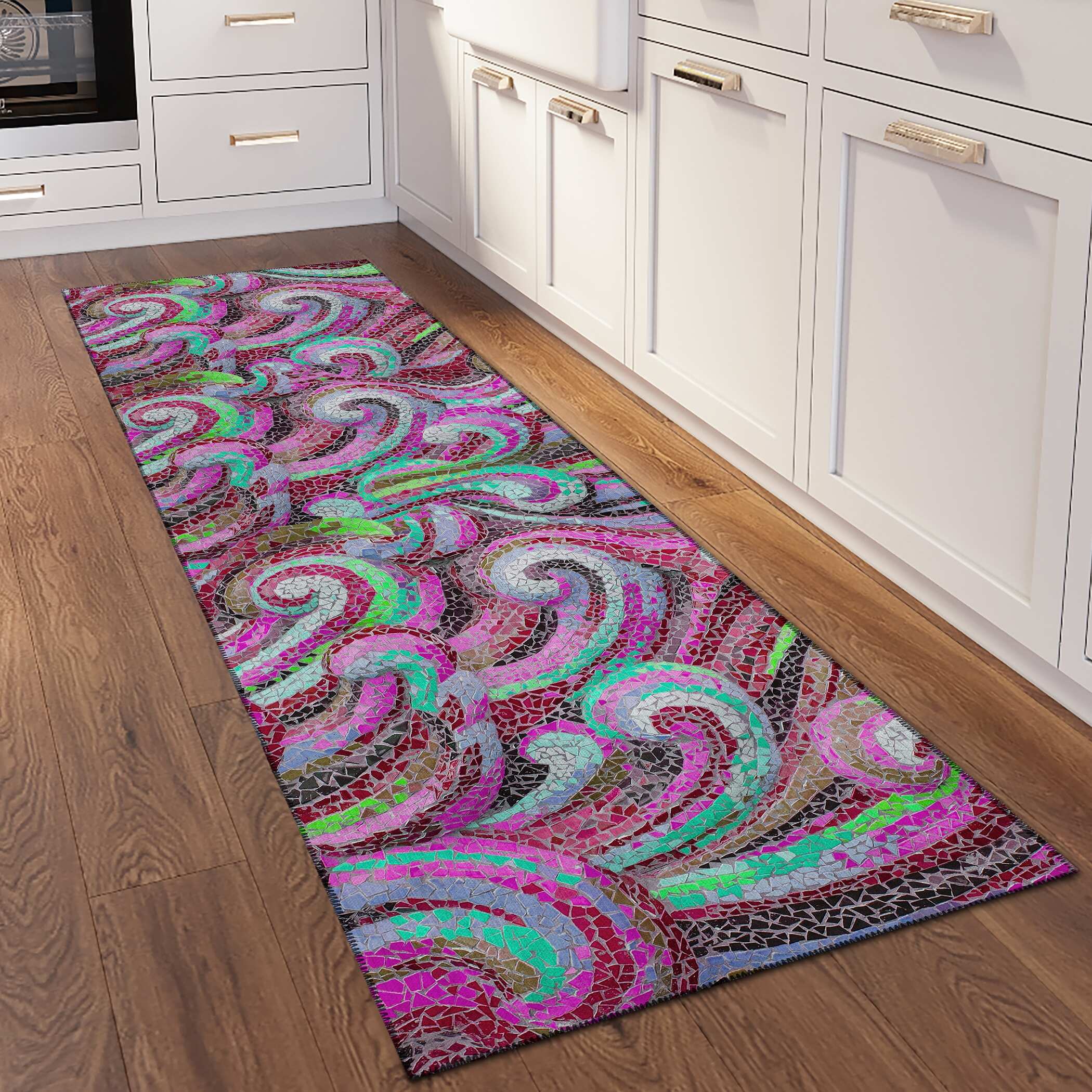 Indoor/ Outdoor Surfside Mosaic Waves Washable Rug New