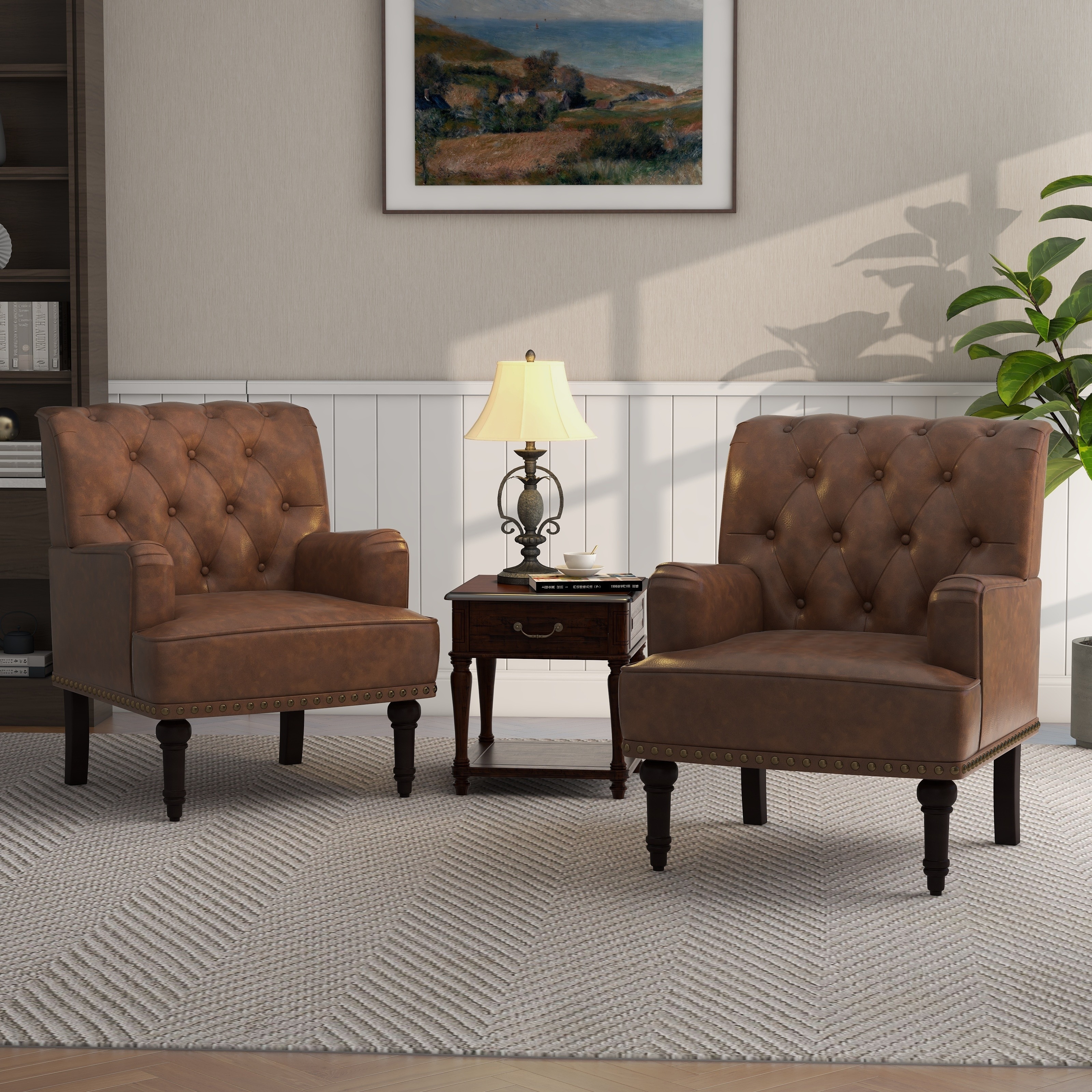 PU Leather Living Room Accent Chair with Tufted Back