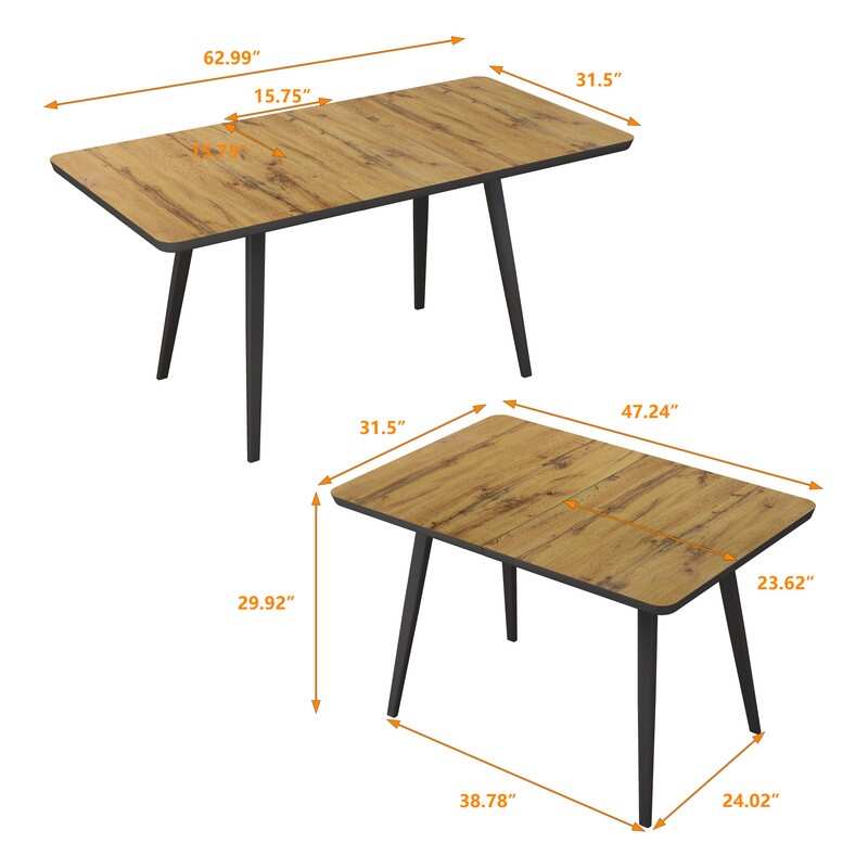 Industrial Functional Extandable Dining Table with Metal Legs