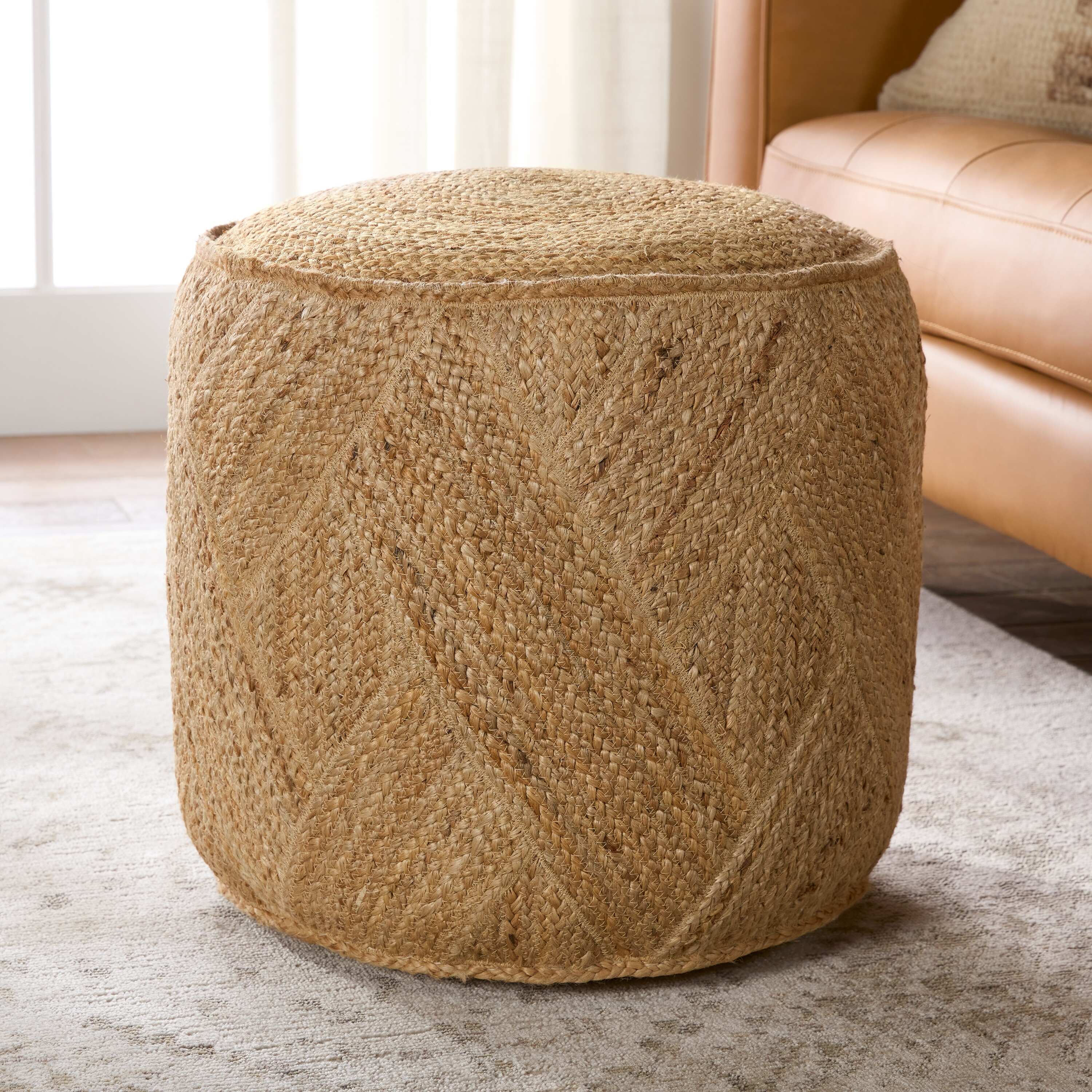 Lenore Handmade Solid Tan Cube Pouf