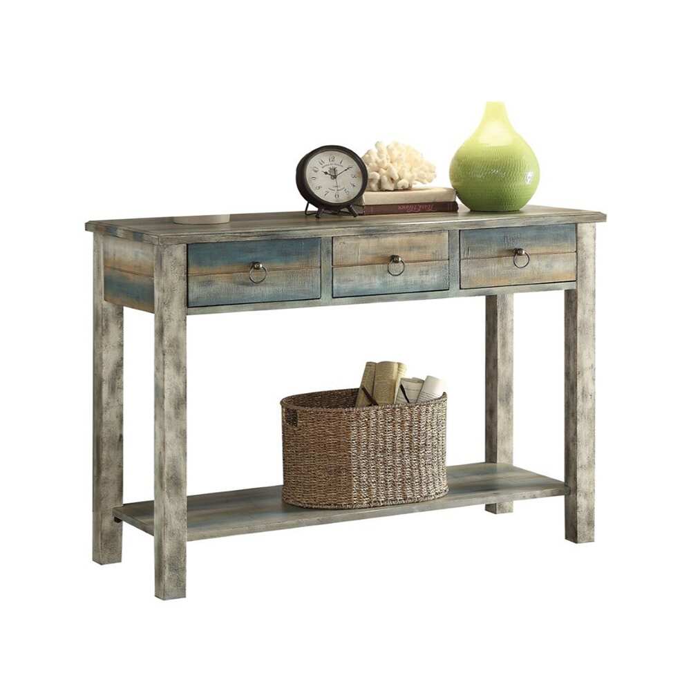 Console Table in Antique White and Teal