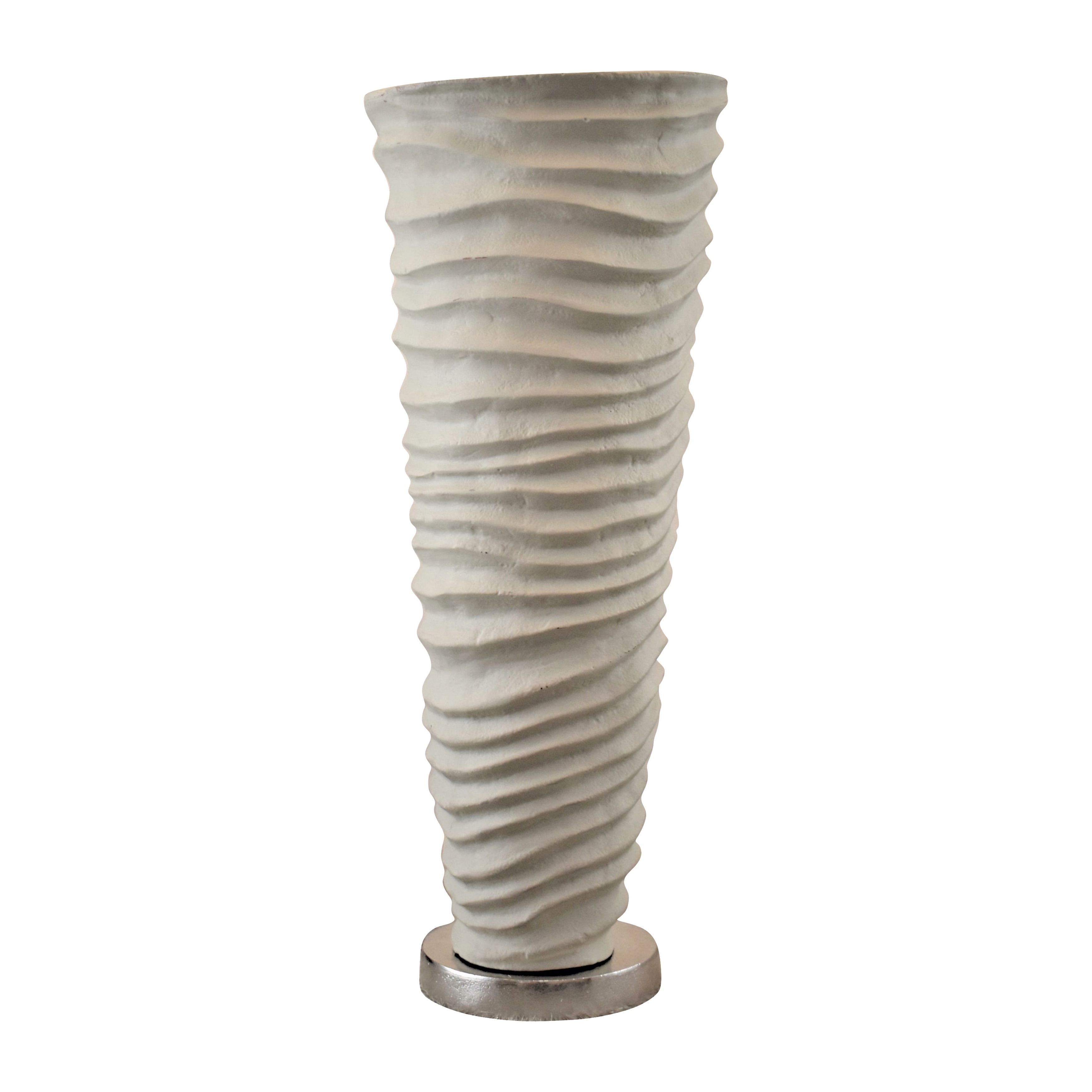 15"Hx6" Diameter, Metal Vase, Ivory/Nickel Finish, Made with Aluminum, Rugged Sand Ripple Design, Ideal for Home