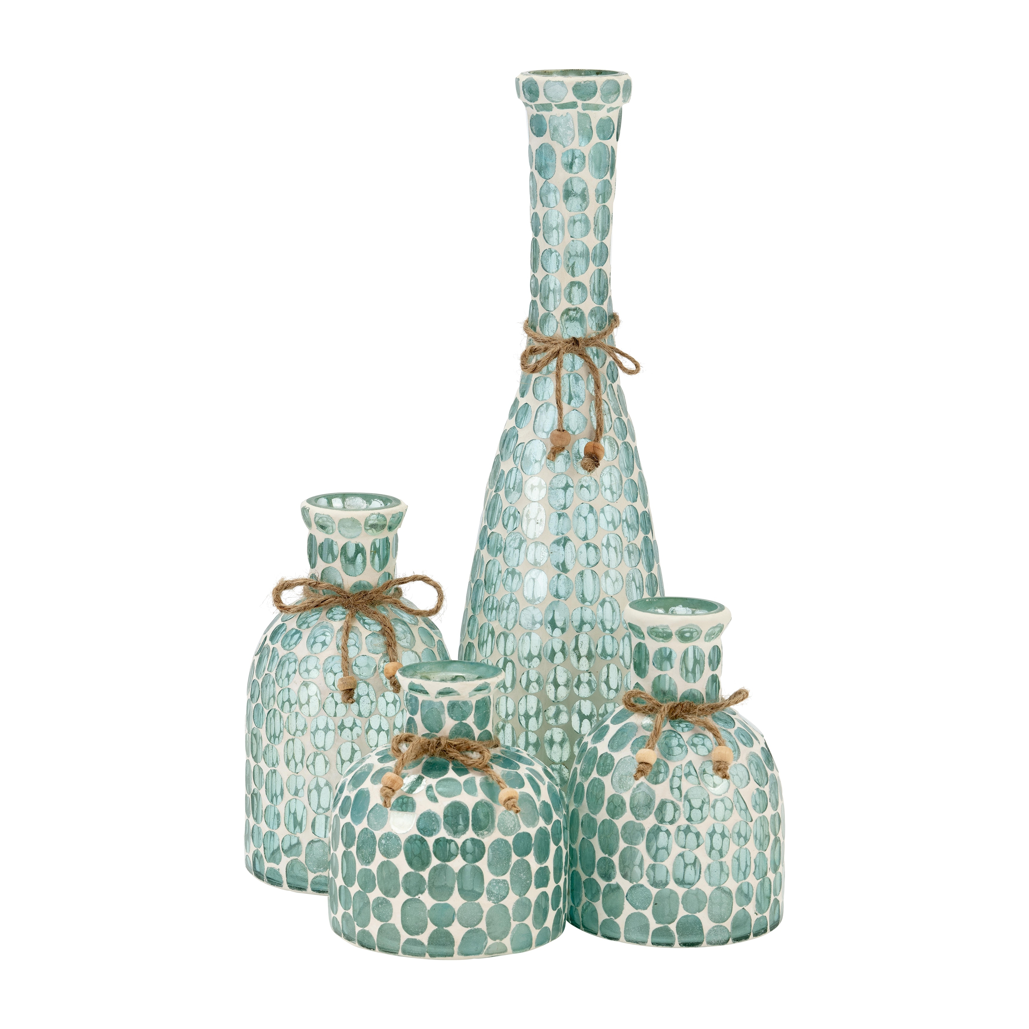 8" Glass Mosaic Vase Contemporary Coastal Blue Decorative Flower Vase Glass Vase Table Centerpiece Decor for Home or