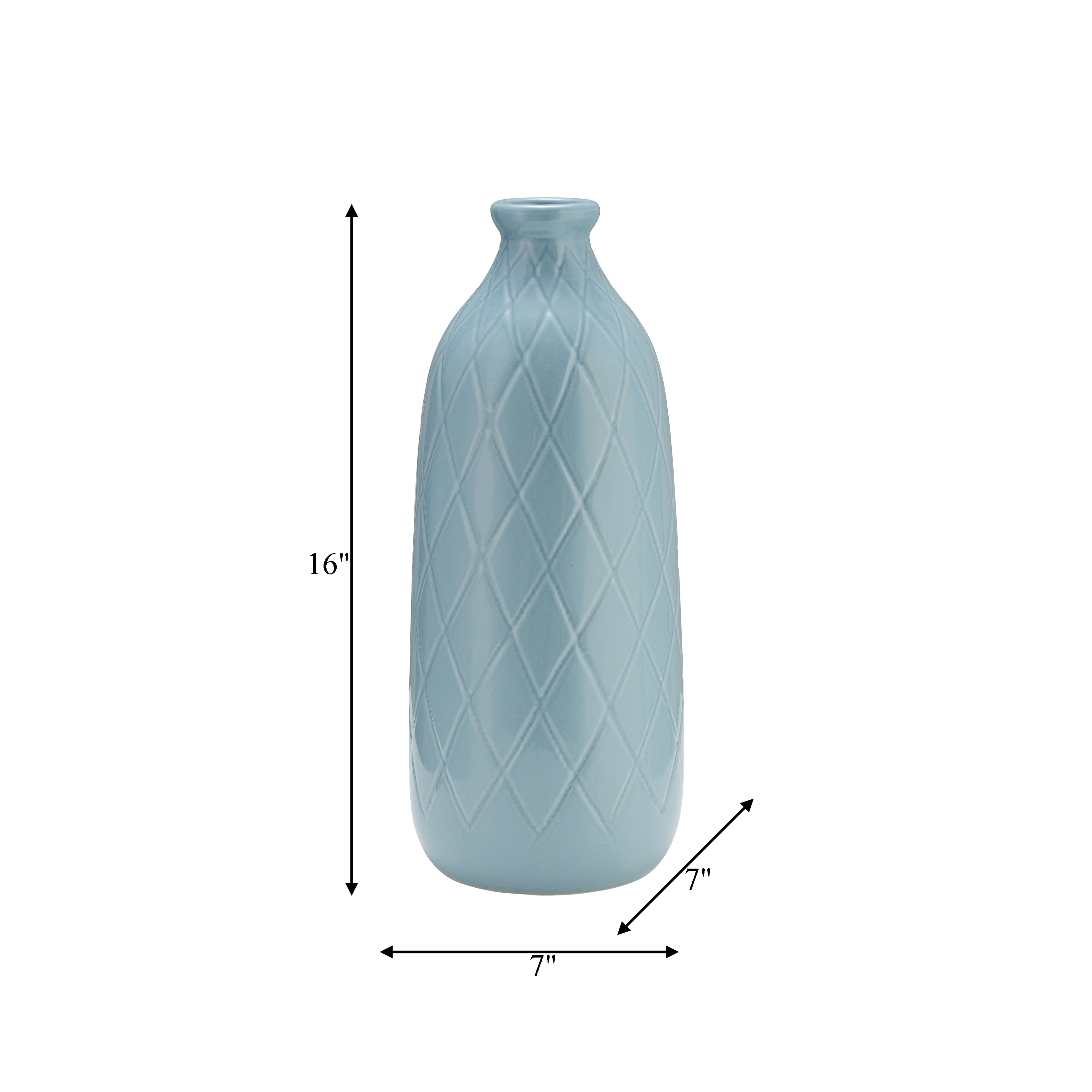16" Ceramic Vase Contemporary Plaid Textured Blue Vase For Floral Arrangements Decorative Table Accent for Home or