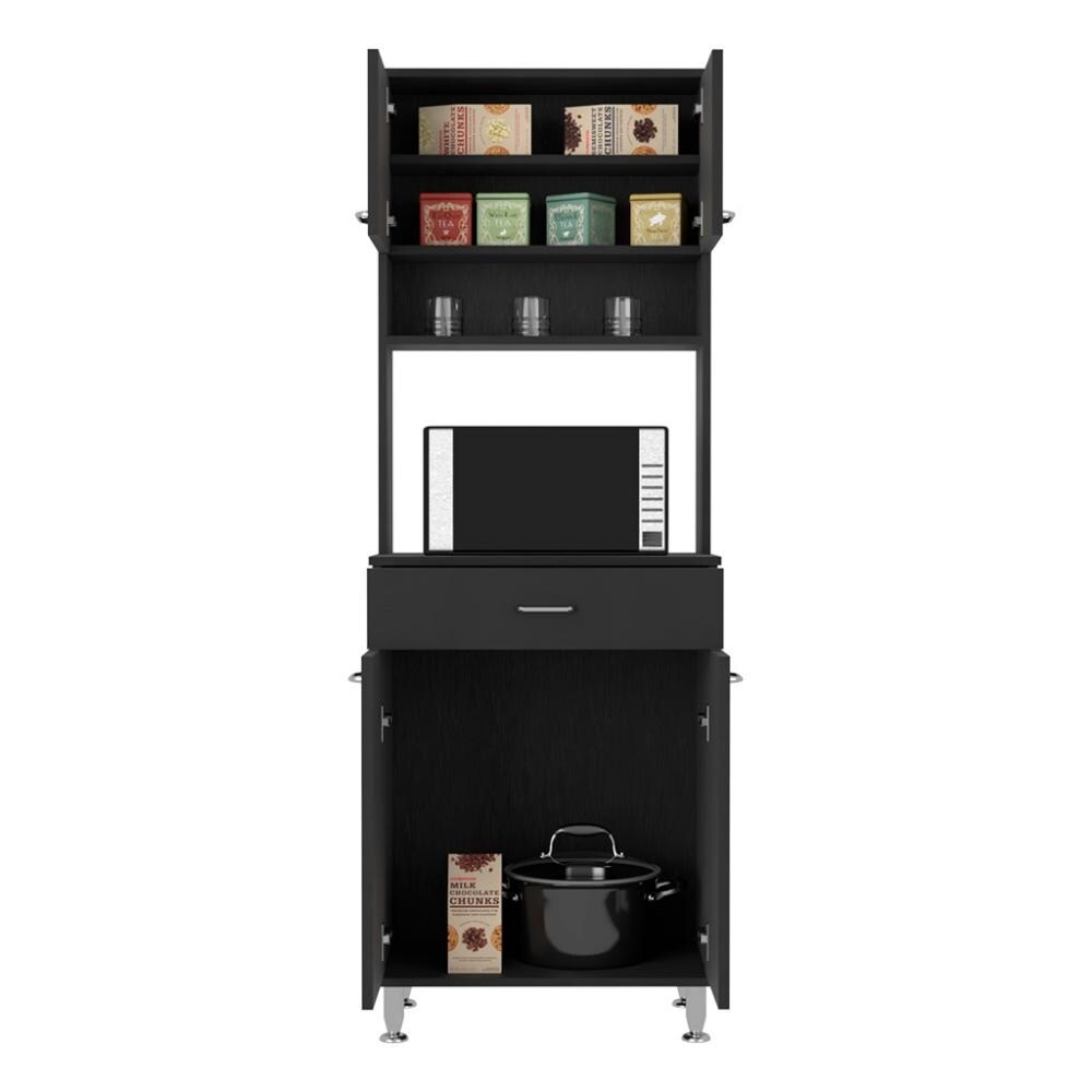 TUHOME Della 60 Kitchen Pantry with Countertop, Closed & Open Storage -Black - N/A