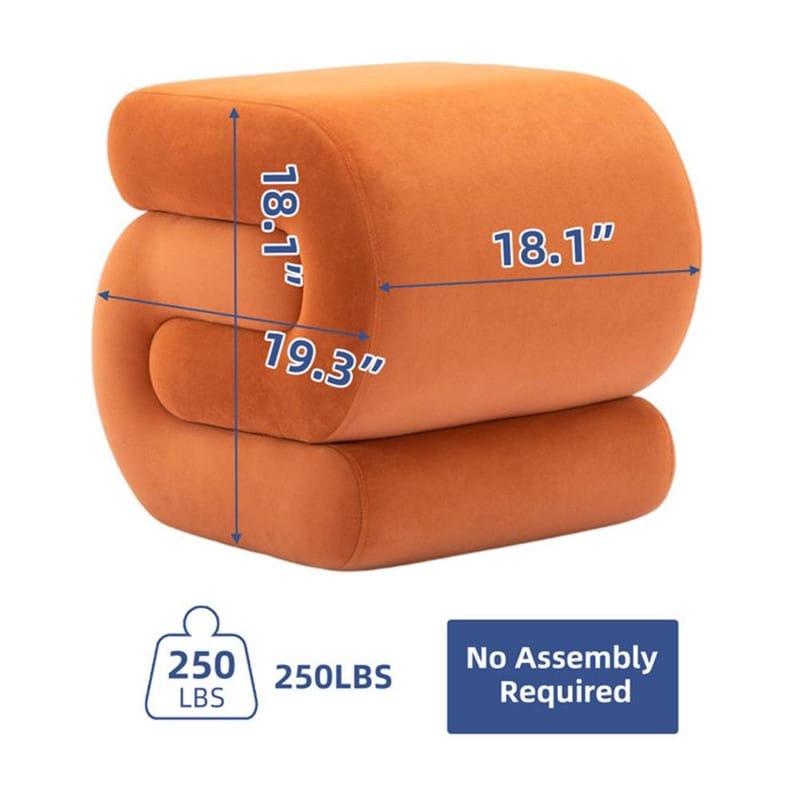 Orange S-shape Velvet Fabric Ottoman Footstool