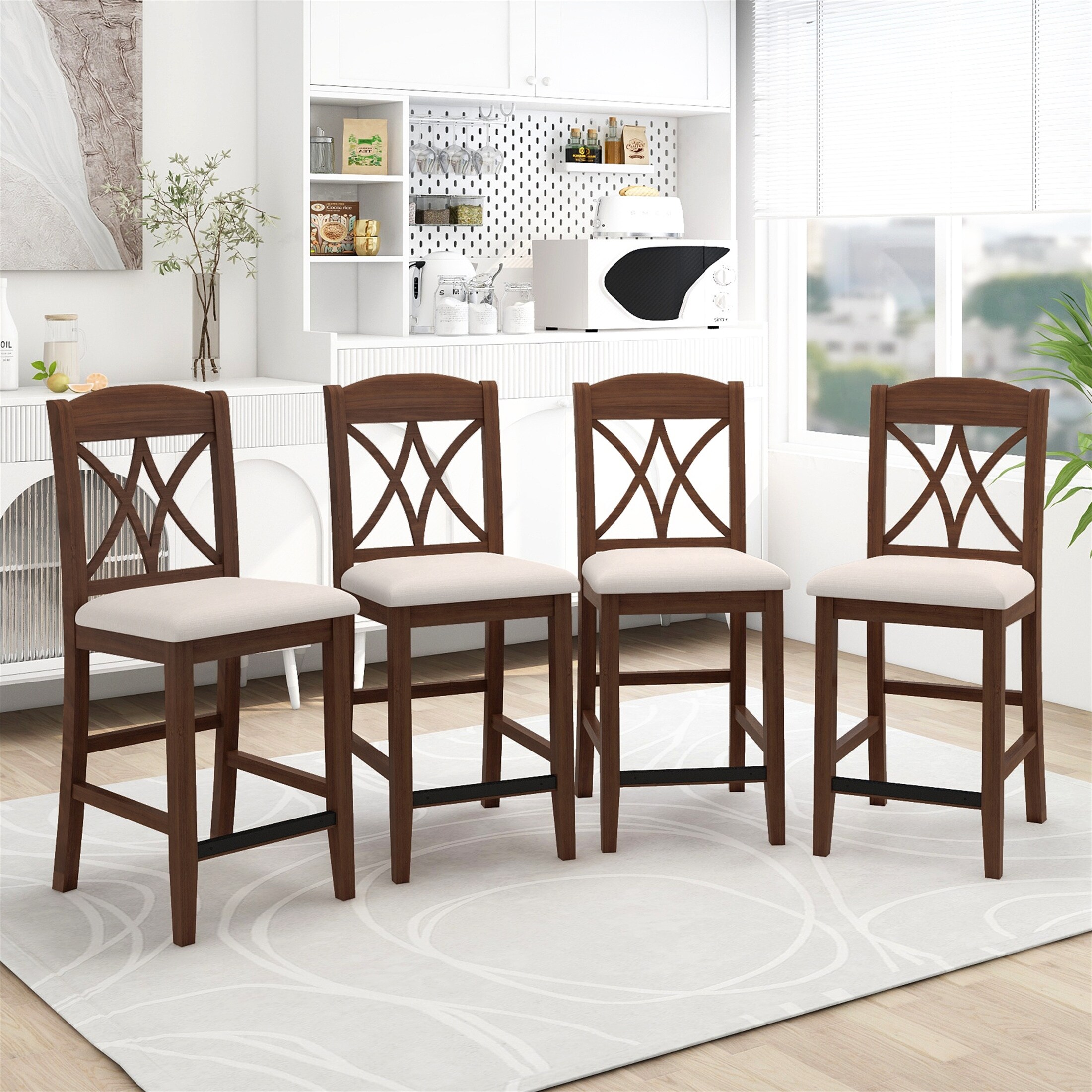 Casual Counter Height Wood Upholstered Dining Chairs (Set of 4) - Walnut
