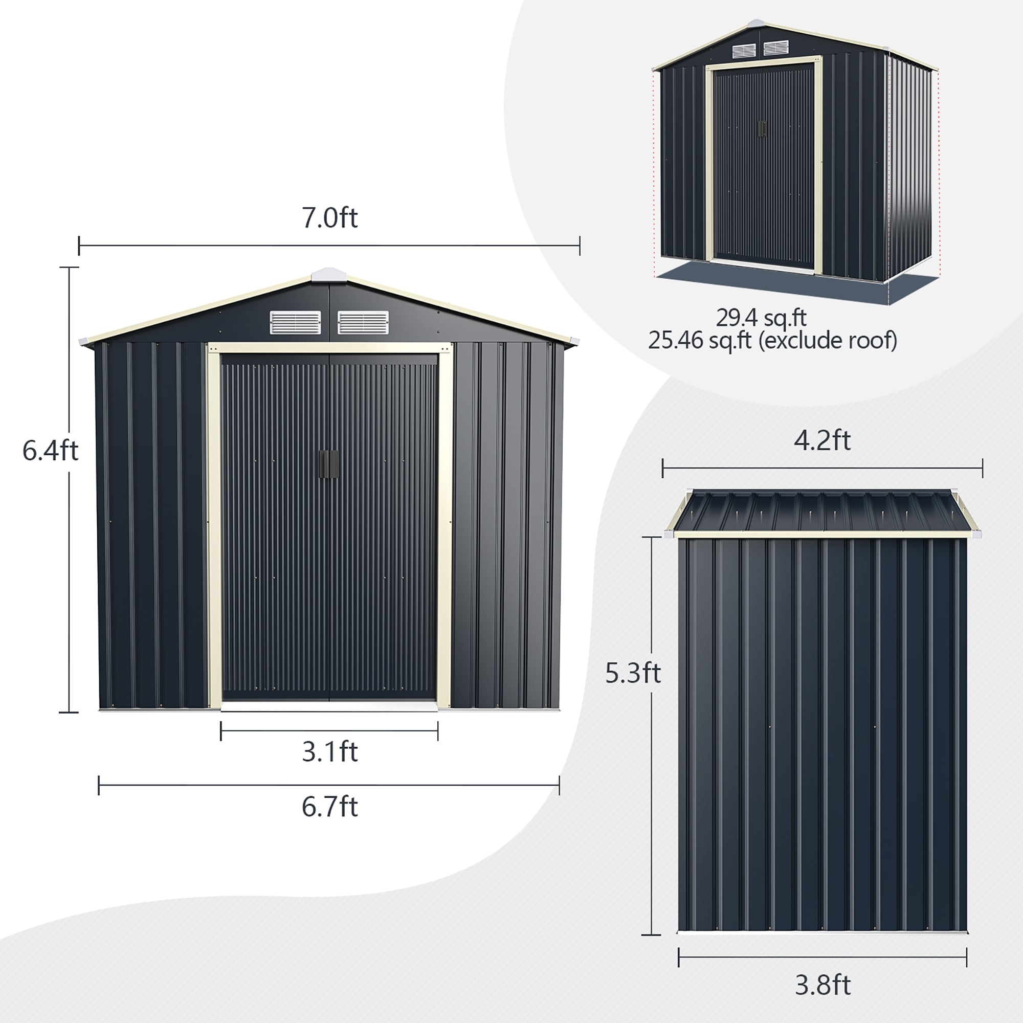 Metal Storage Shed for Garden and Tools w/Sliding Double Lockable Door