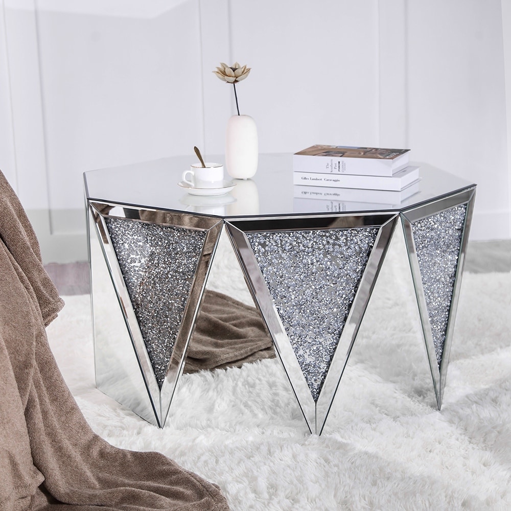 Mirrored Coffee Table Crystal Diamond Accent Table 31.5''