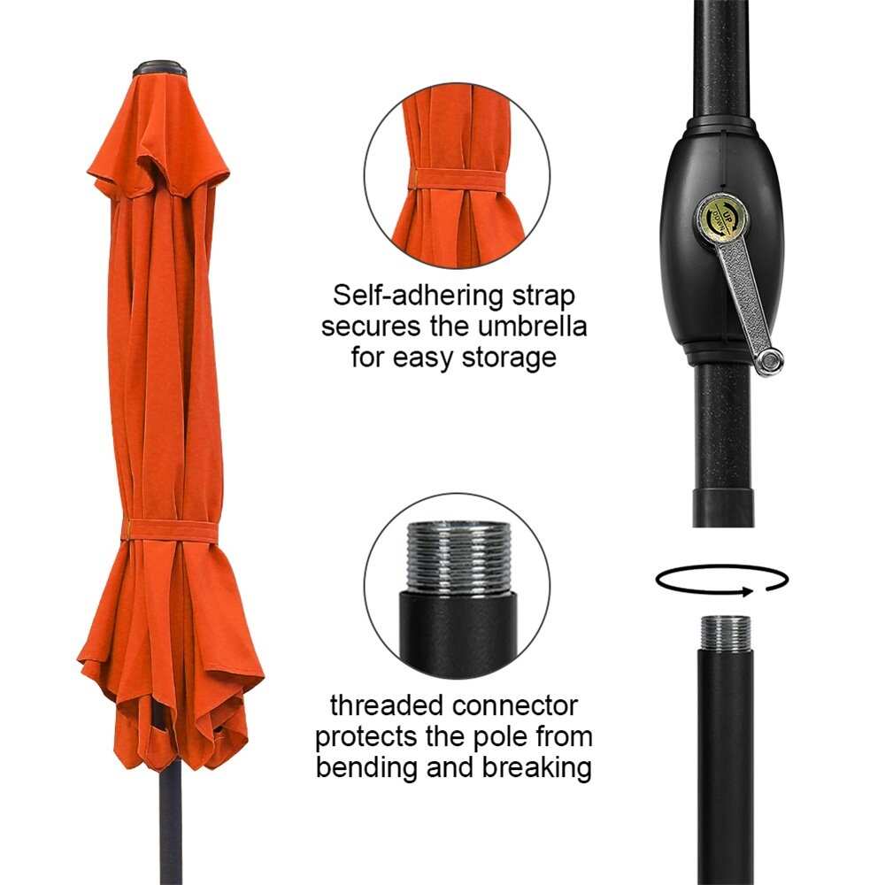 7.5 ft. Patio Umbrella with Push Button Tilt and Crank 6 Sturdy Aluminum Ribs with Orange