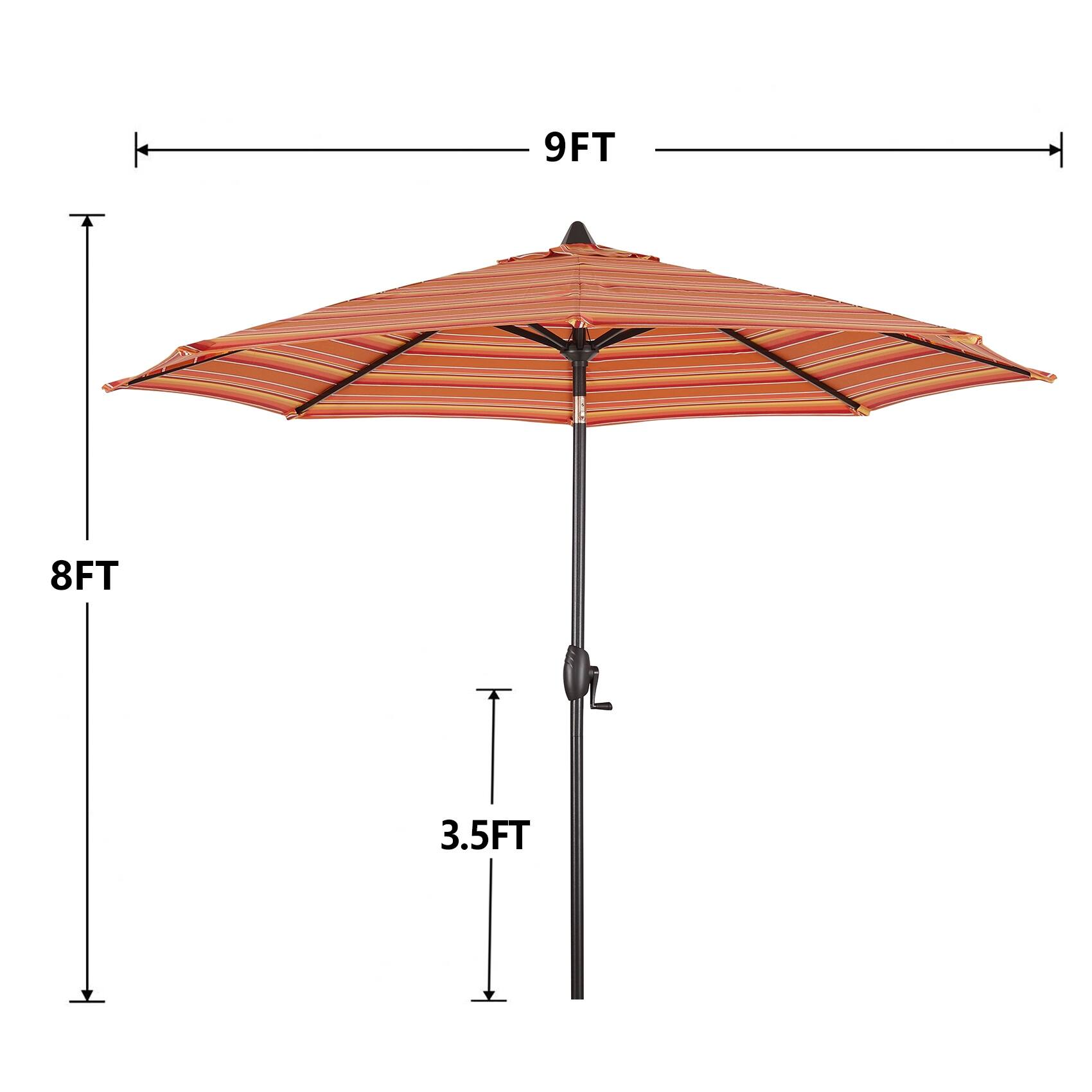 9Ft Striped Market Umbrella with Sunbrella Fabric Outdoor Umbrella