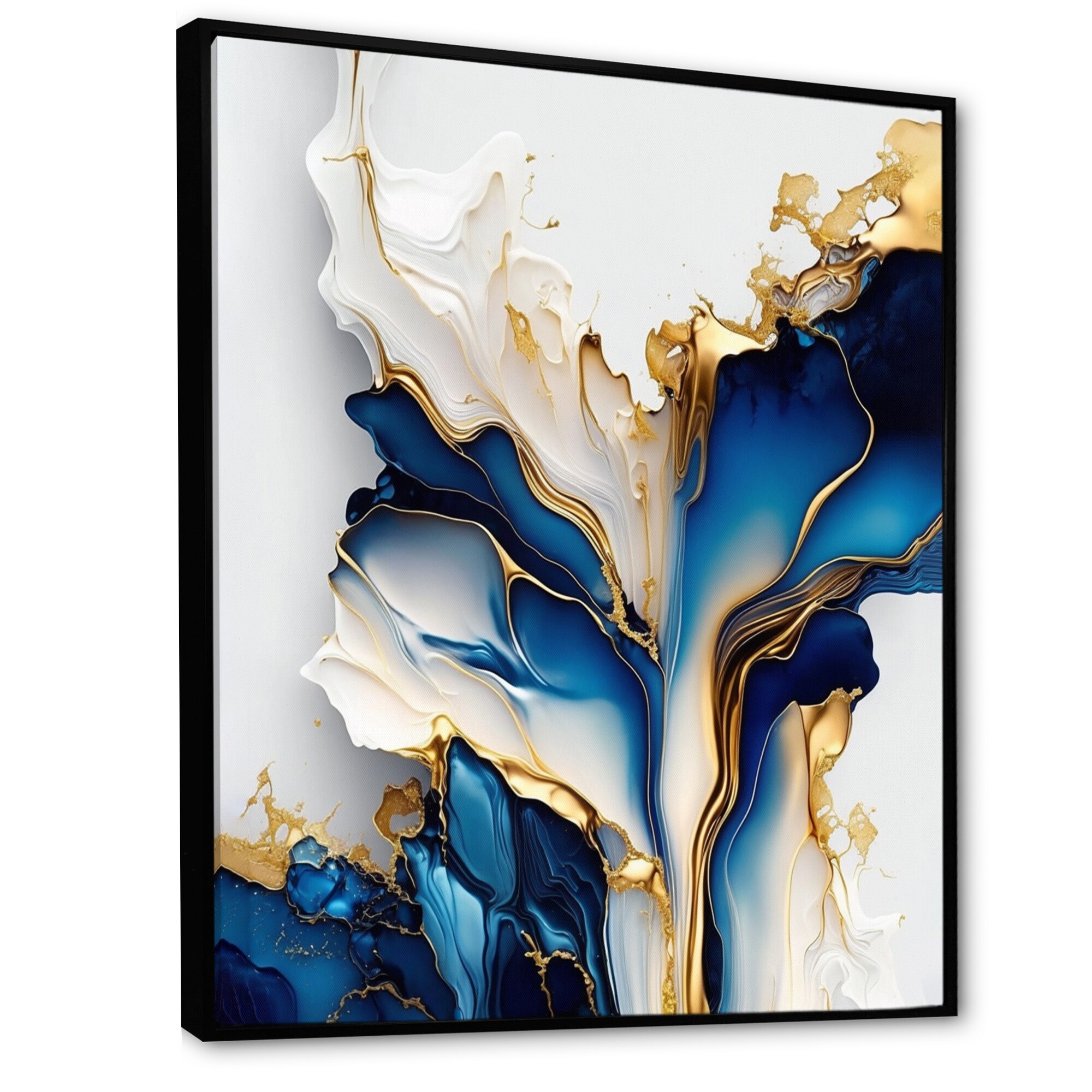 Designart "Abstract Geode Gold And Blue Marble Shape III" Animals Framed Canvas Art Print