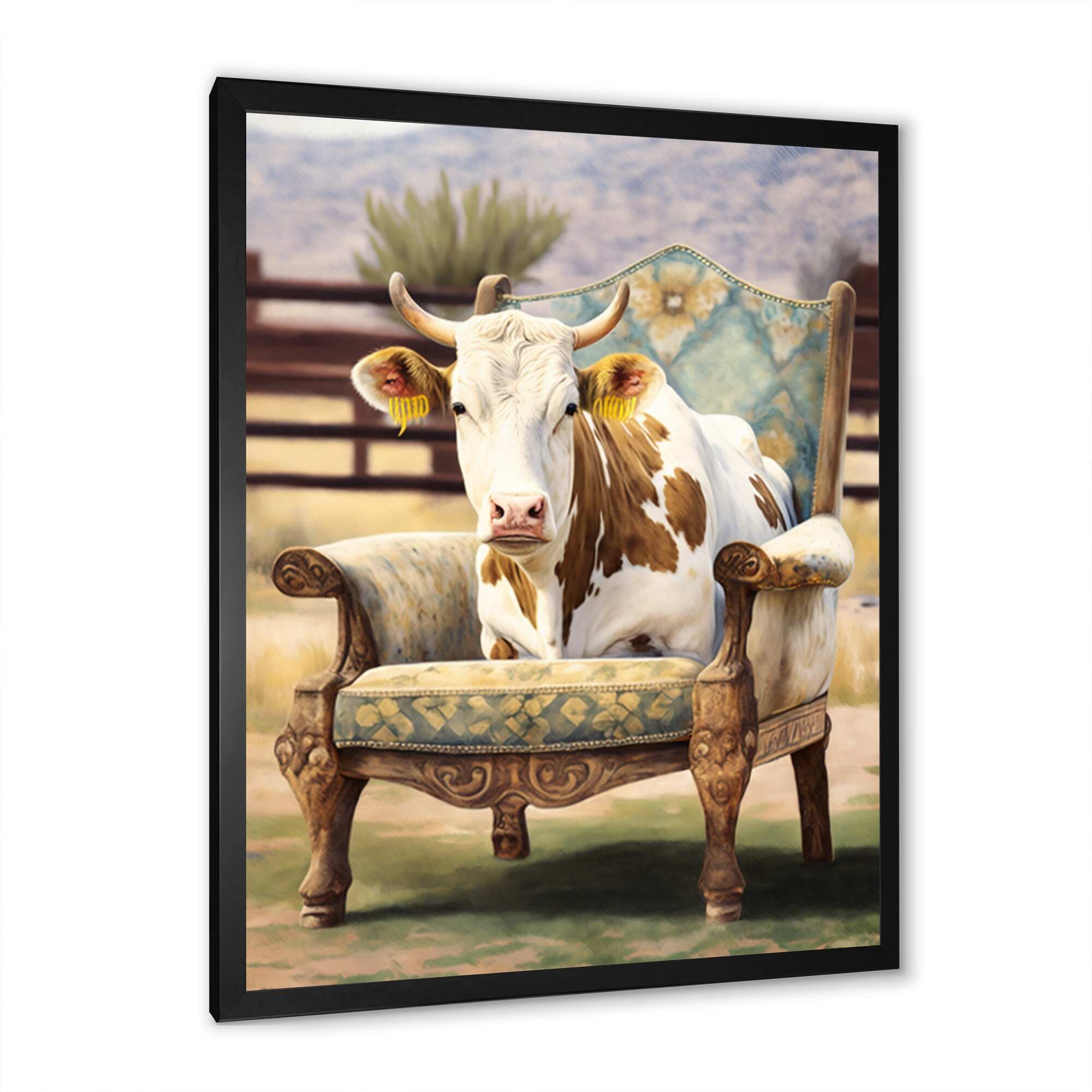 Designart "Cow Sitting On Lounge Chair I" Farmhouse Framed Art Print