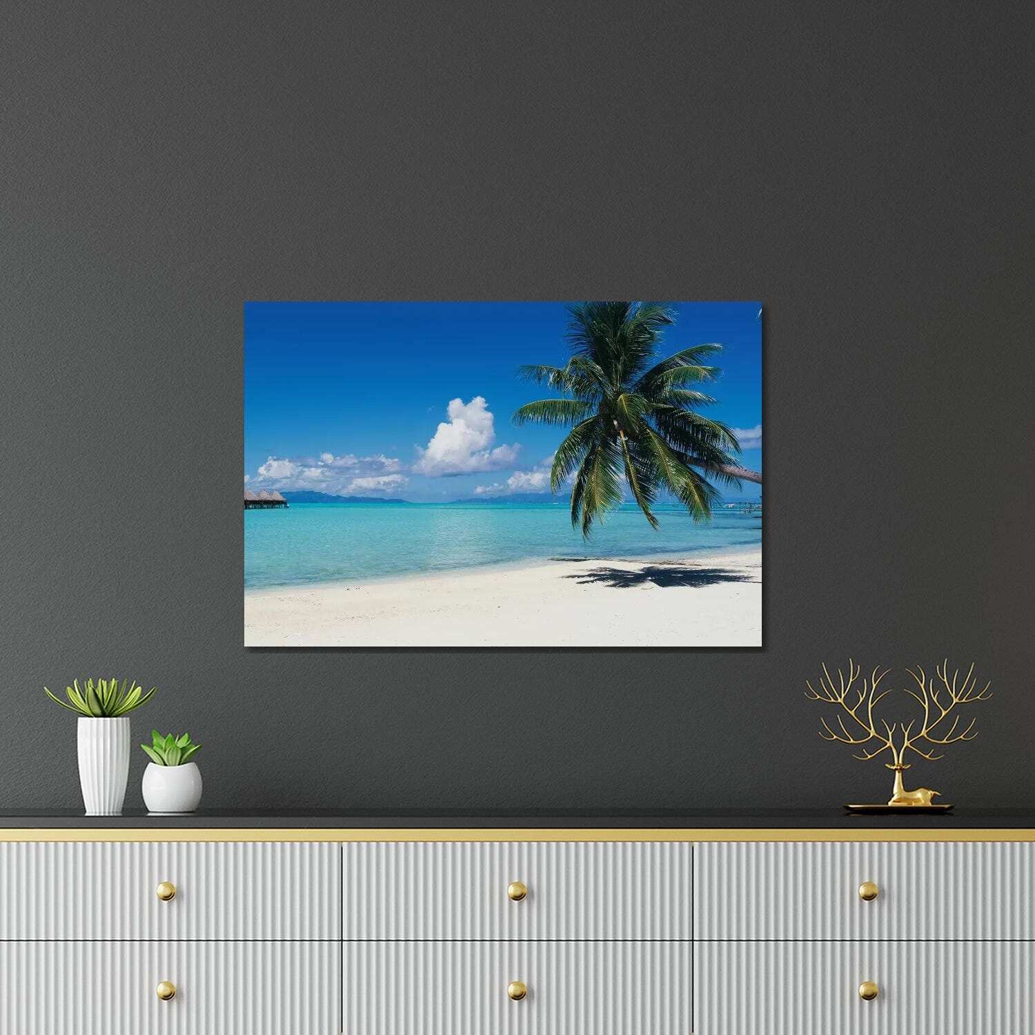 Palm Tree On The Beach, Moana Beach, Bora Bora, Tahiti, French Polynesia Print On Acrylic Glass by Panoramic Images