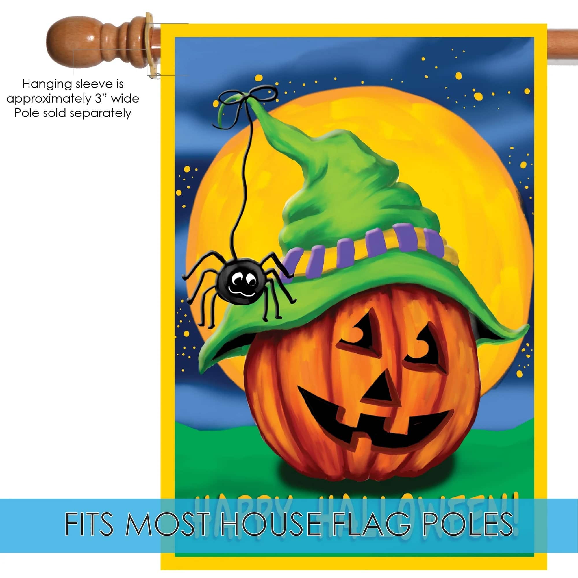 "Happy Halloween" Jack-O-Lantern Hitcher Outdoor House Flag 40" x 28"