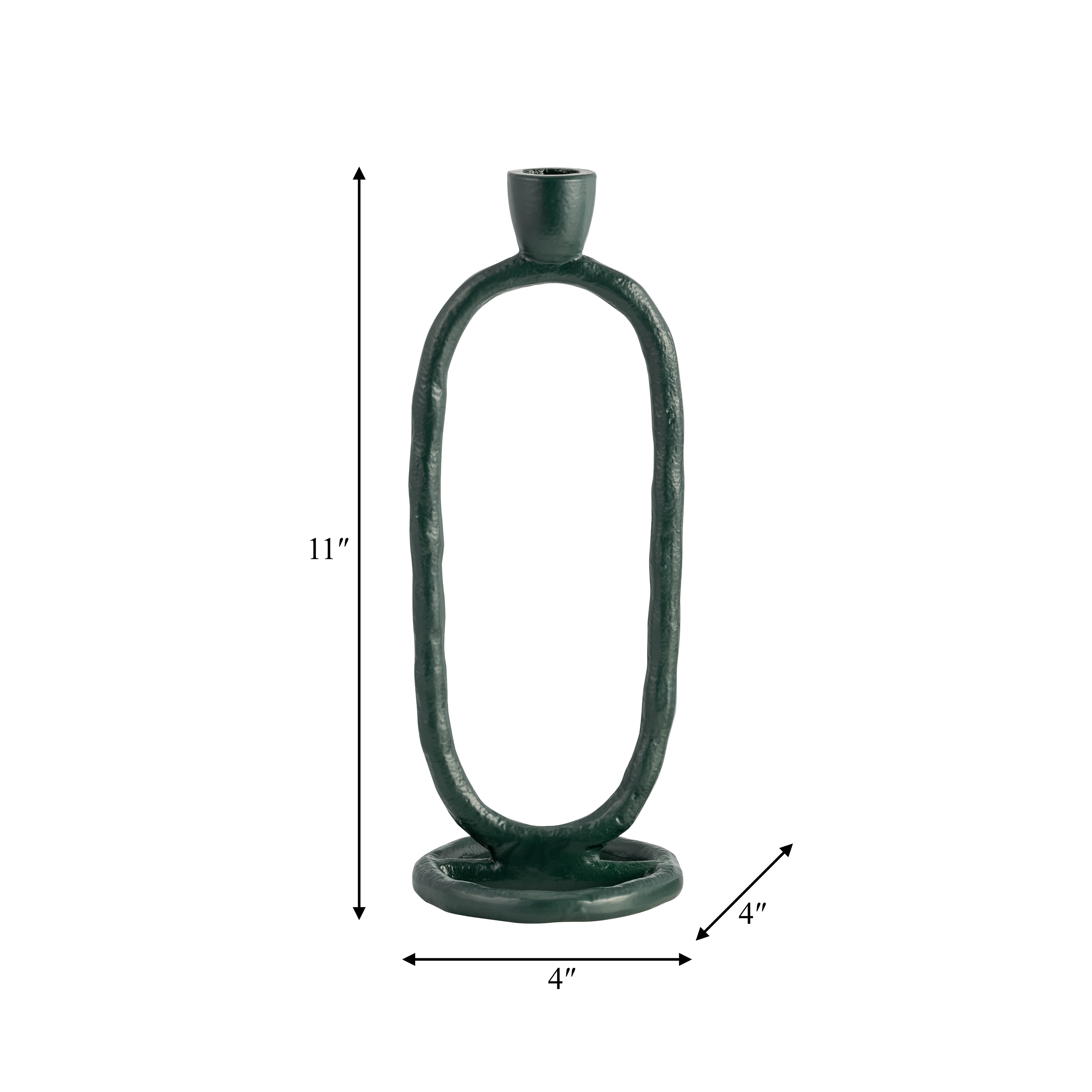 11" Oval Ring Taper Candle Holder Contemporary Dark Green Abstract Metal Candle Display for Home or Office Decor -