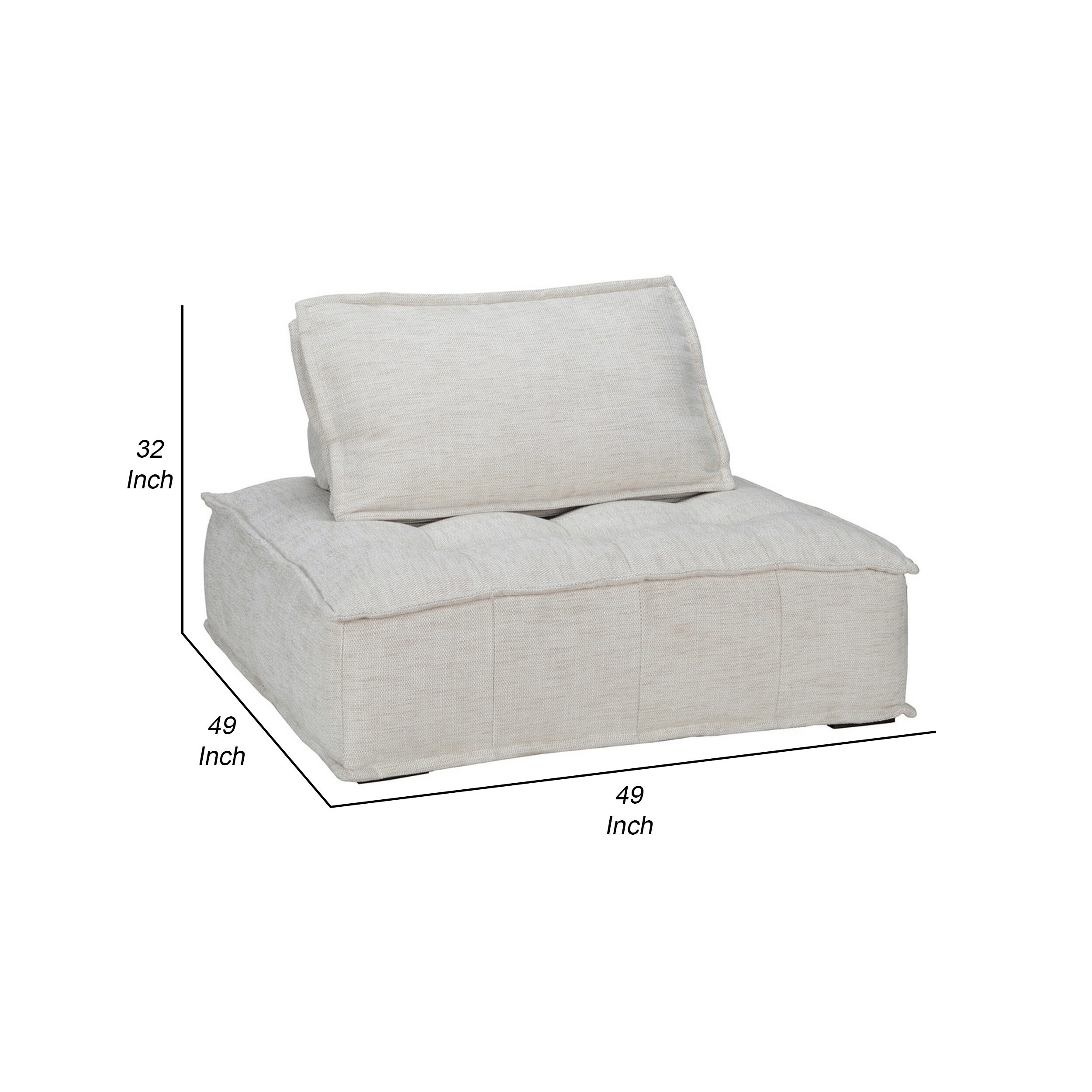 Yom 49 Inch Lounge Chair, Tufted Seat, Cushioned Back, Piped Edges, Beige