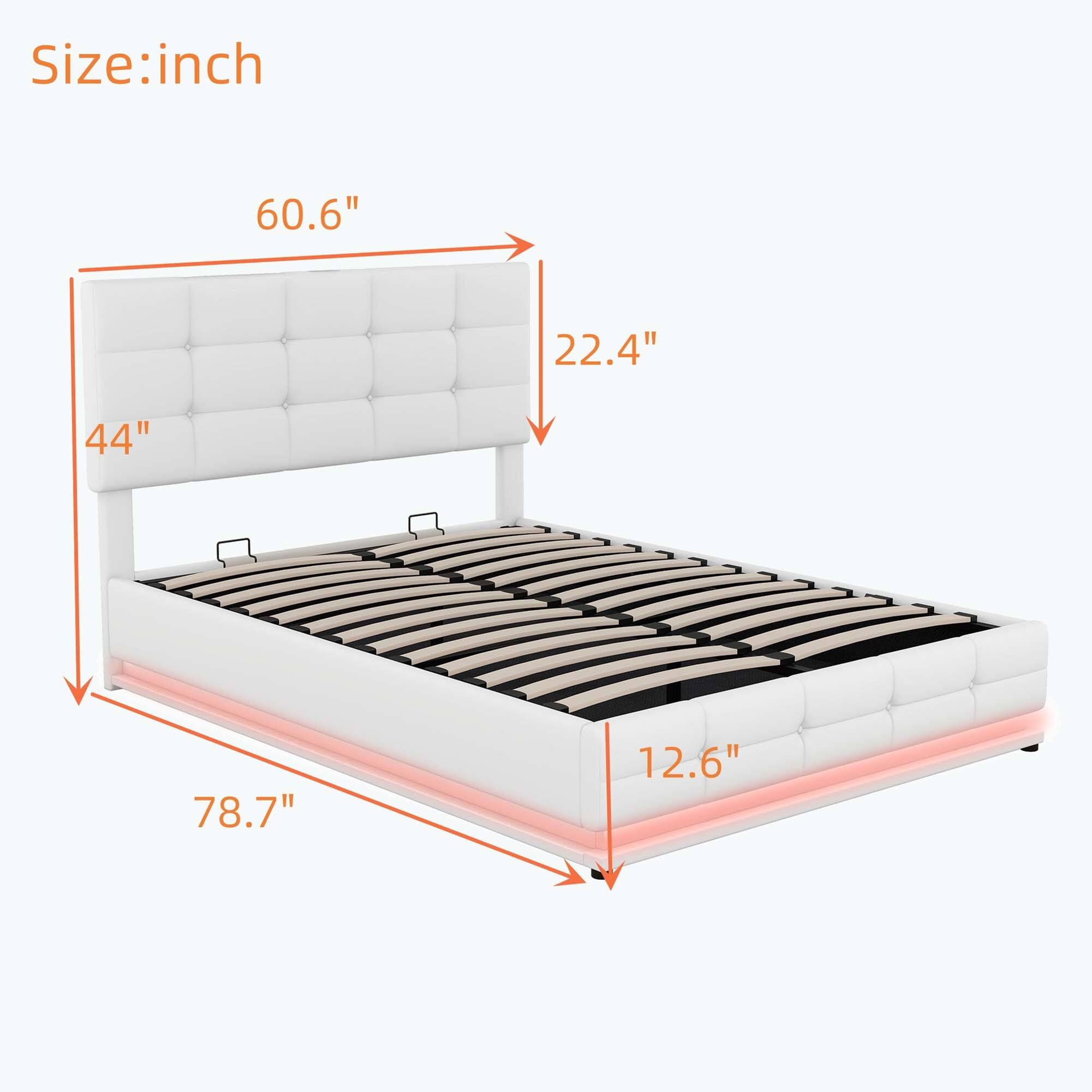 Tufted Upholstered Platform Bed with LED Lights and USB charger