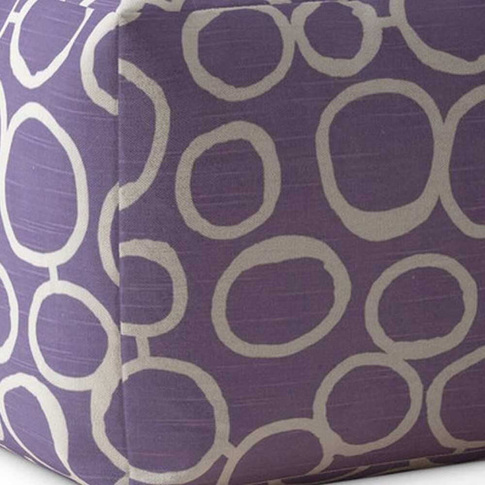 HomeRoots 17" Purple And White Cotton Abstract Pouf Ottoman