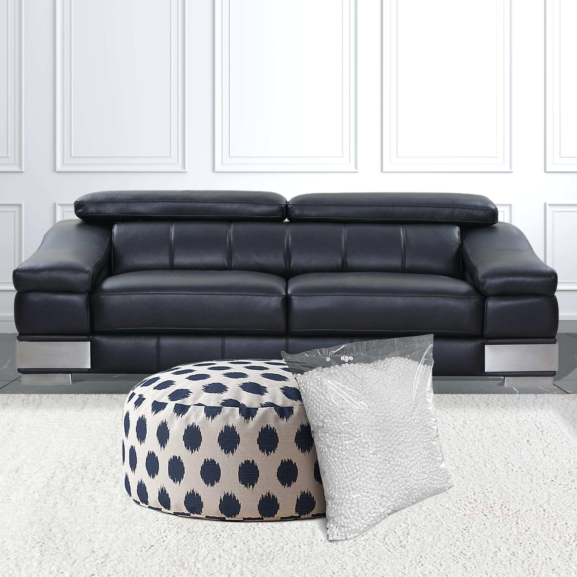 HomeRoots 24" White And Blue Canvas Round Polka Dots Pouf Ottoman