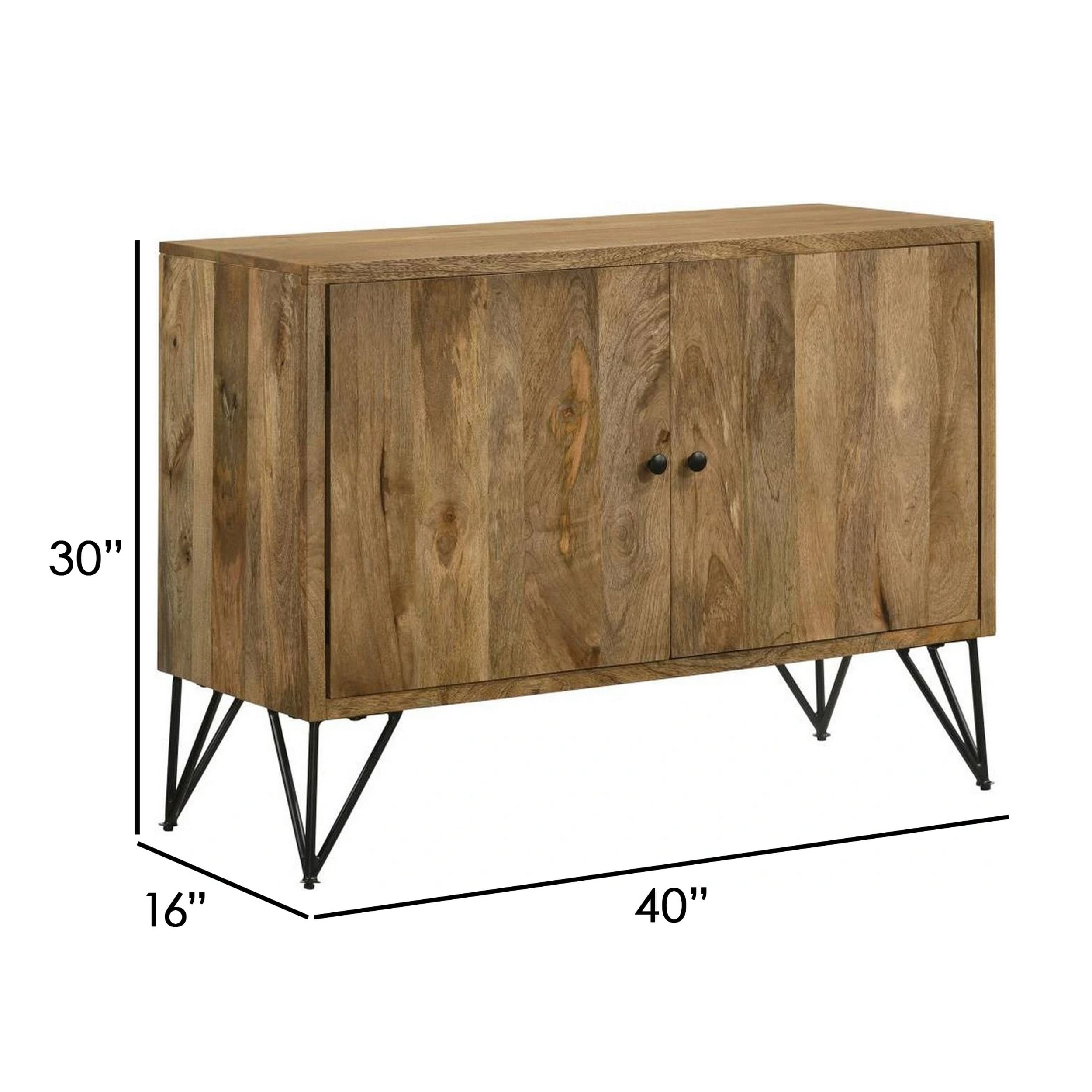 40 Inch Sideboard Cabinet Console, 2 Door, Angled Iron Legs Natural Brown