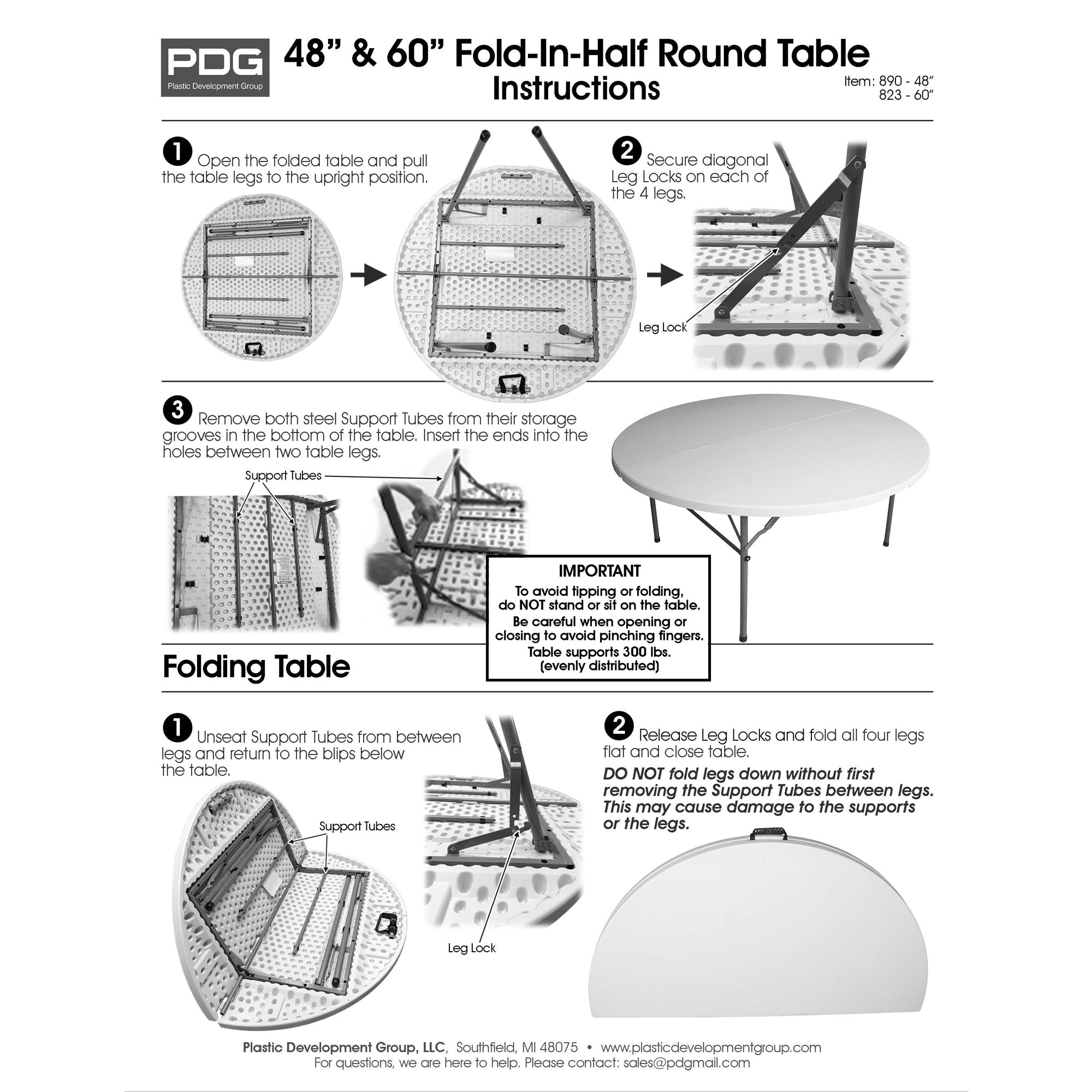 Plastic Development Group 5 Foot Fold In Half Round Folding Banquet Table, White - 30