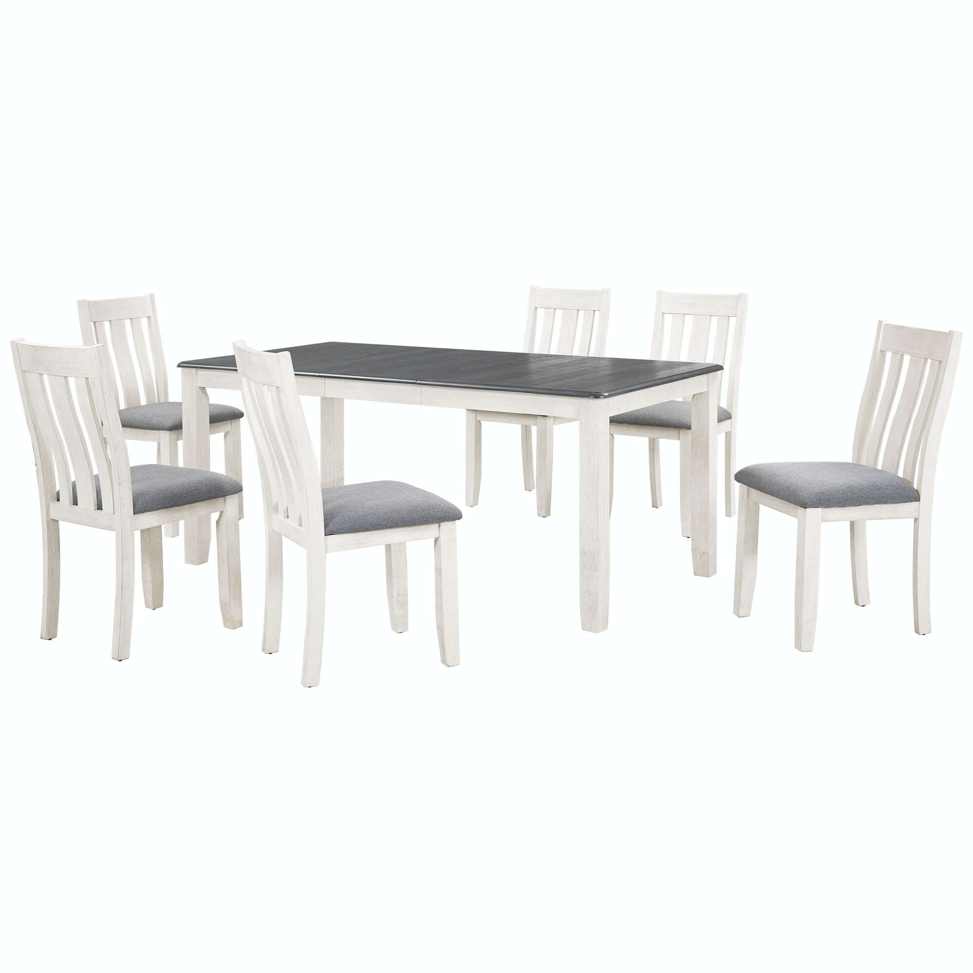 Retro 7-Piece Dining Set: Extendable Table and 6 Upholstered Chairs in Classic Style