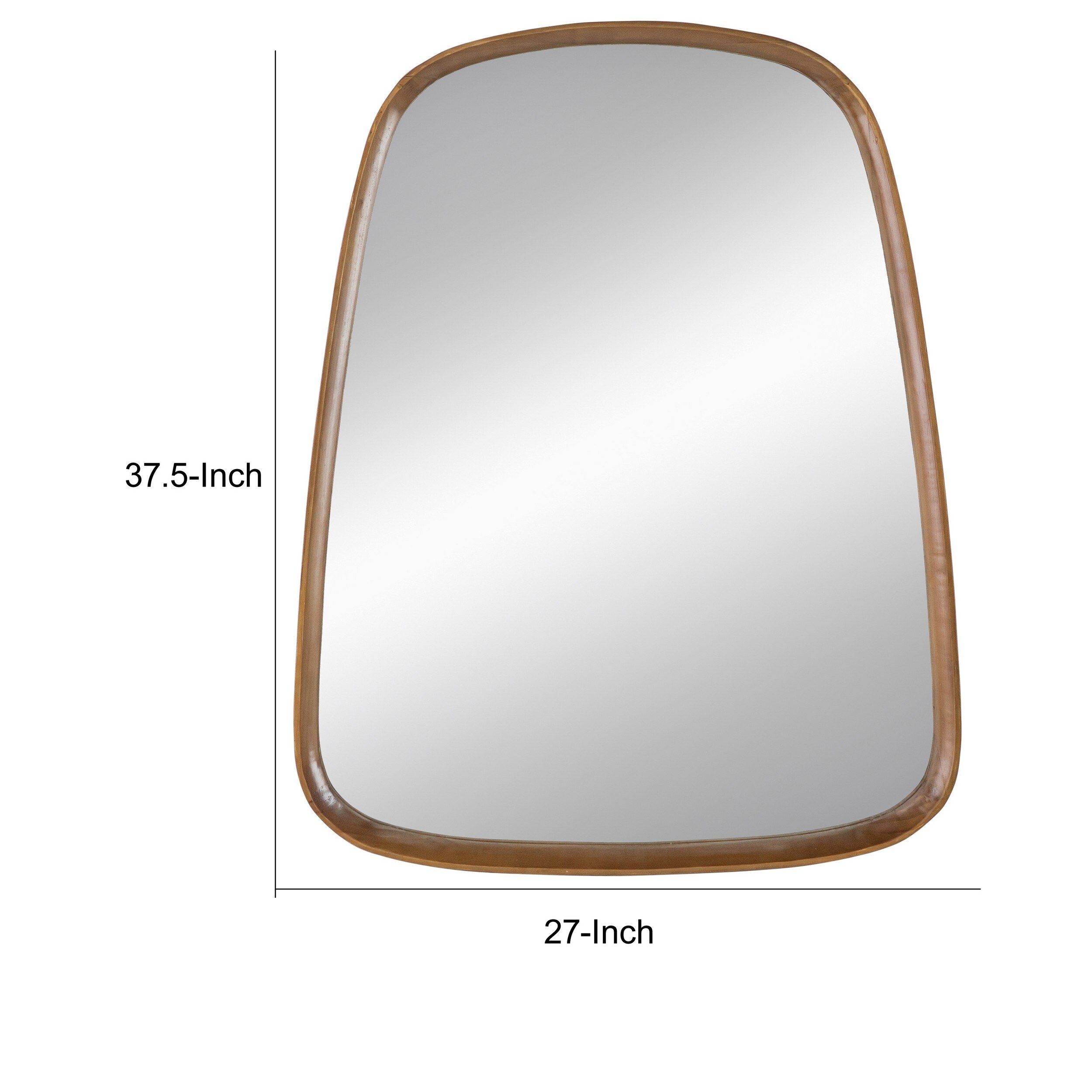 Roe 27 Inch Wall Mirror, Brown Curved Pine Wood Frame, Minimalistic