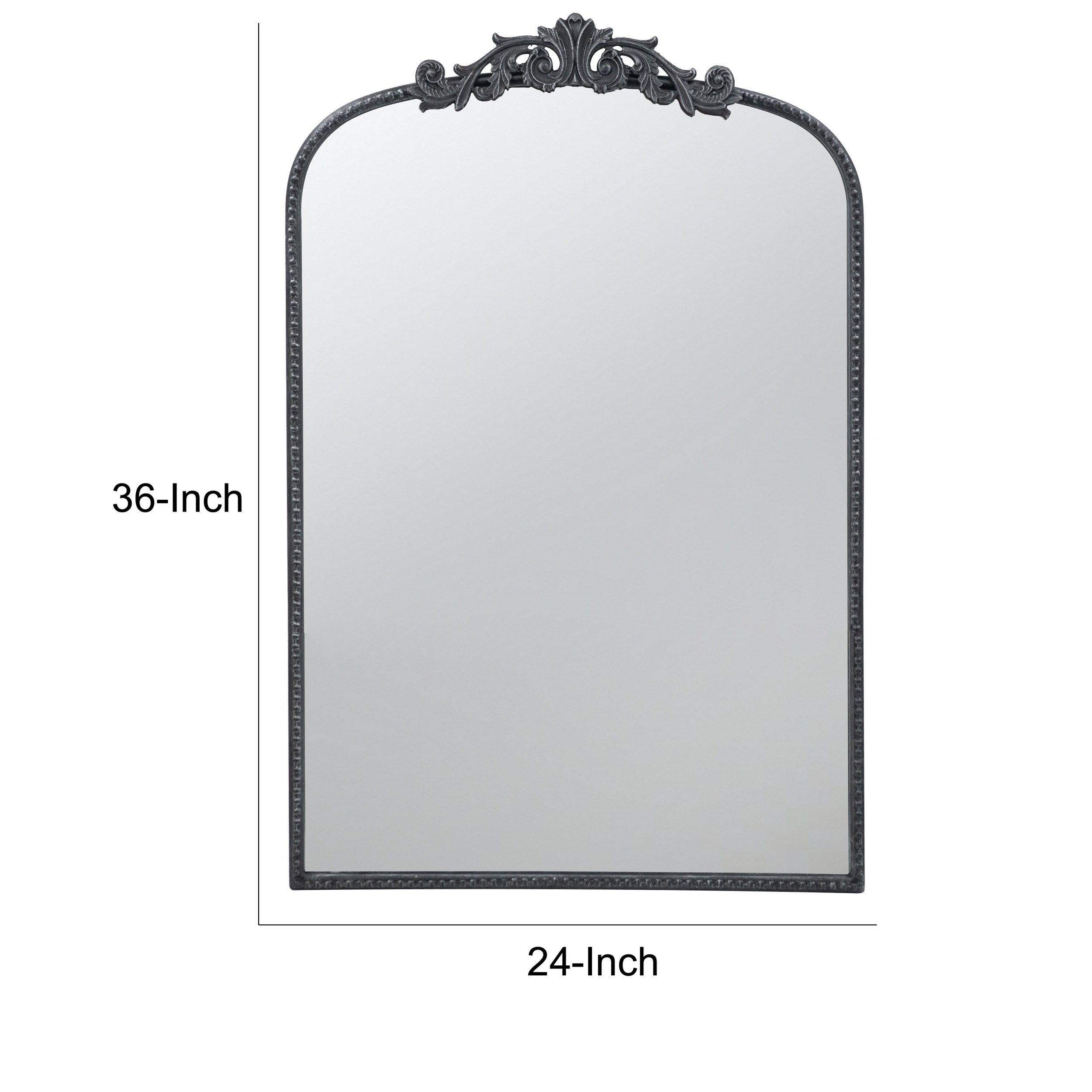 Kea 36 Inch Wall Mirror, Black Curved Metal Frame, Baroque Accent Design
