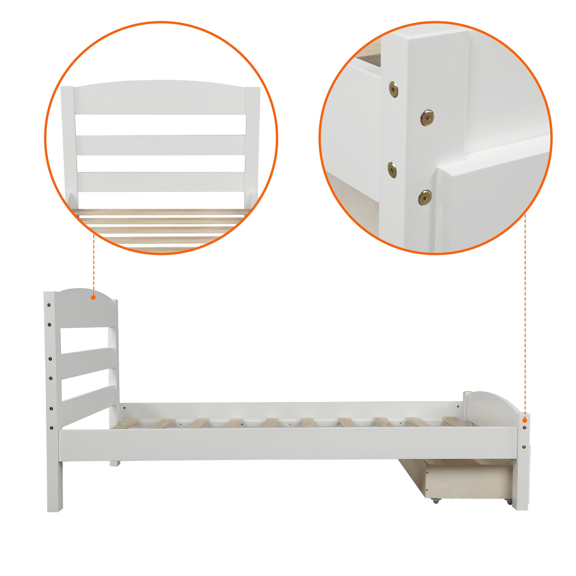 Twin Platform Bed Frame with Storage Drawer & Wood Slat Support