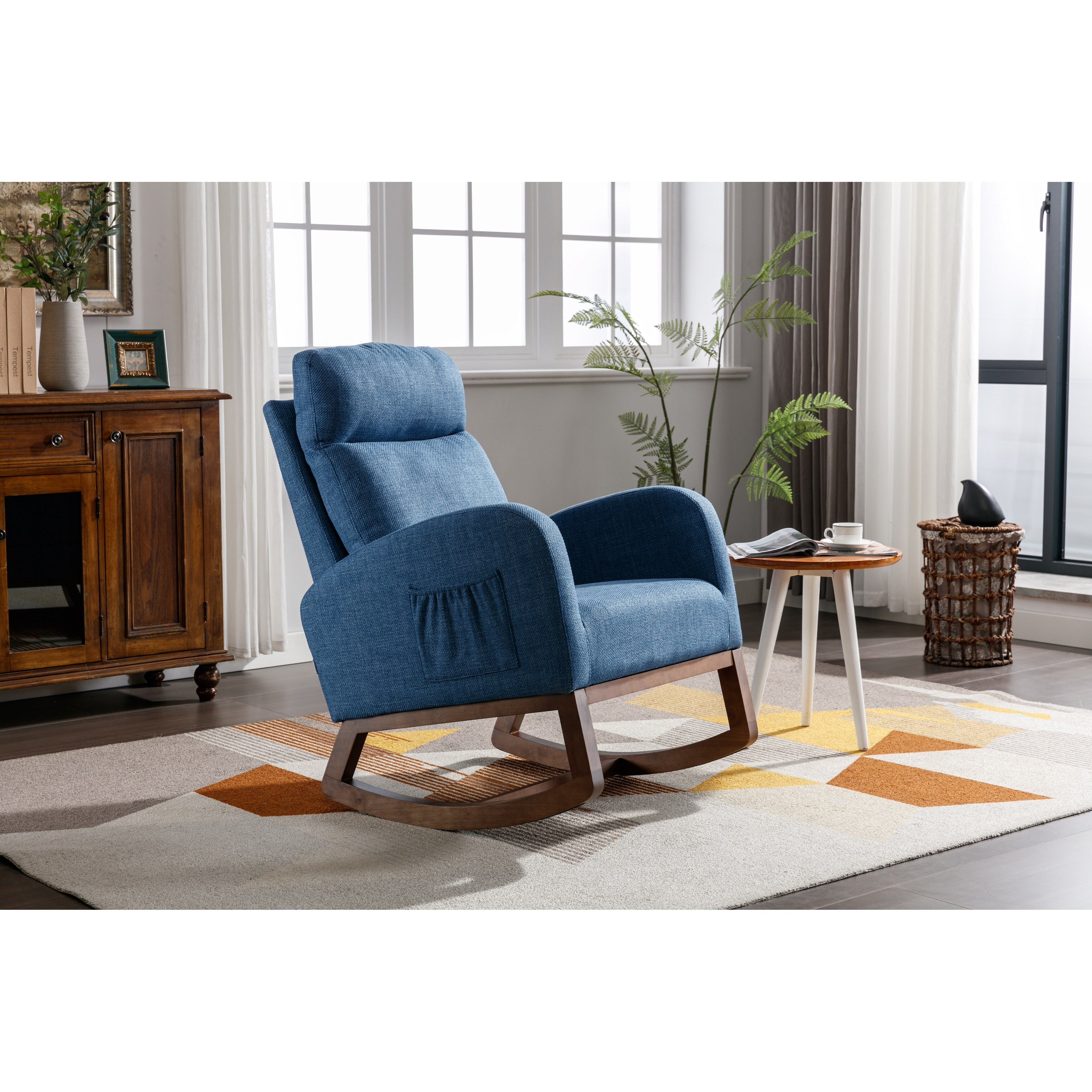 Comfortable Upholstered Rocking Chair with High Back & Cozy Armrest