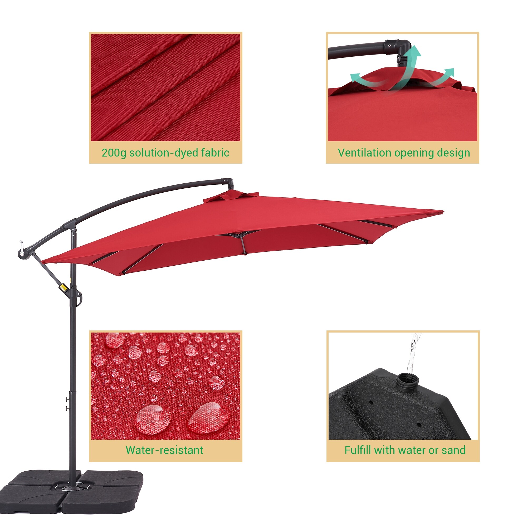 LIVOOSUN Patio 8.2ft Cantilever Offset Hanging Umbrella With a Base