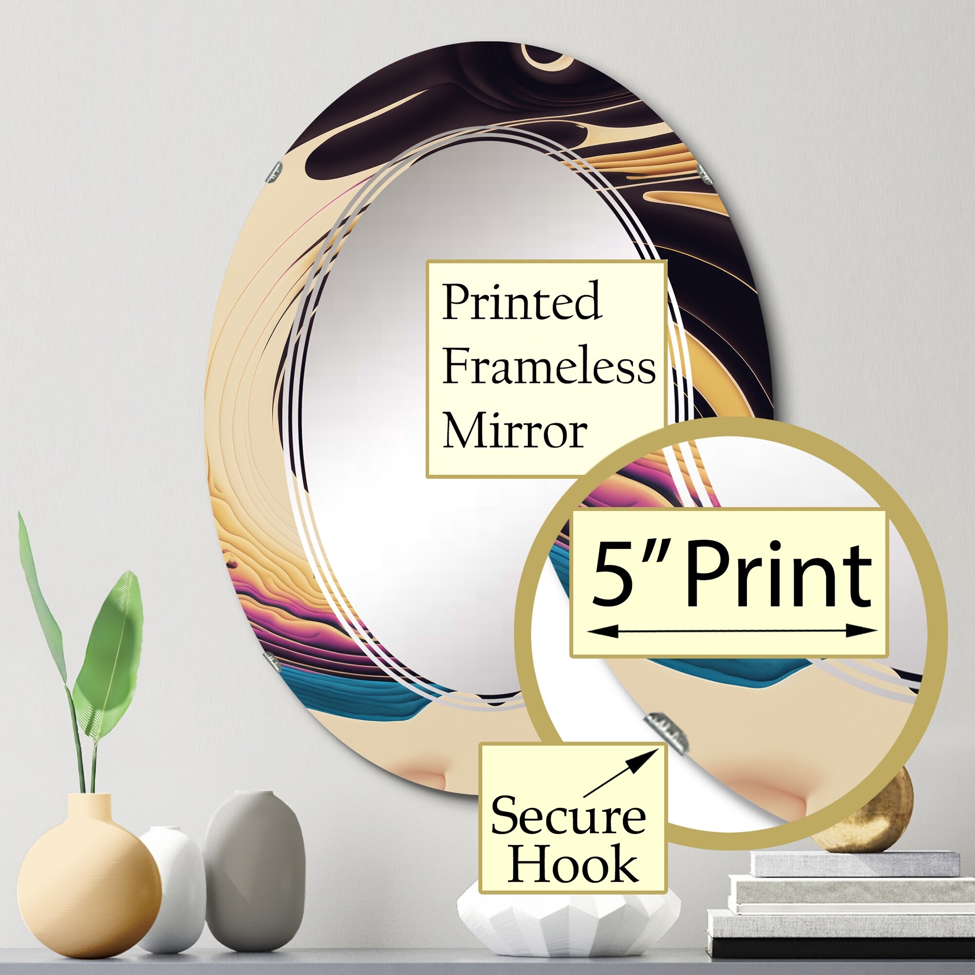 Designart 'Purple, Gold And Blue Swirl I' Printed Modern Spiral Wall Mirror