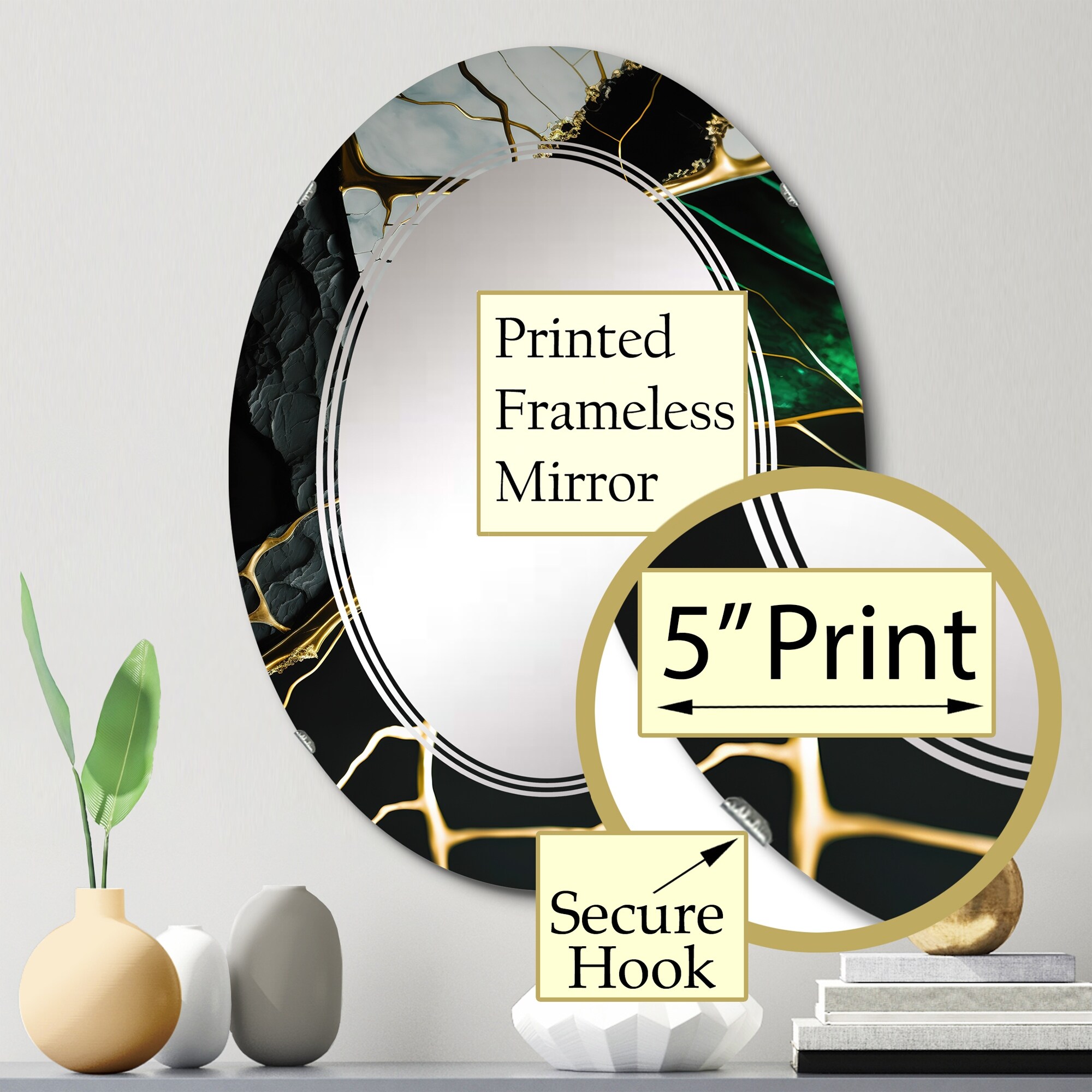 Designart 'Abstract Geode Gold II' Printed Abstract Marble Wall Mirror