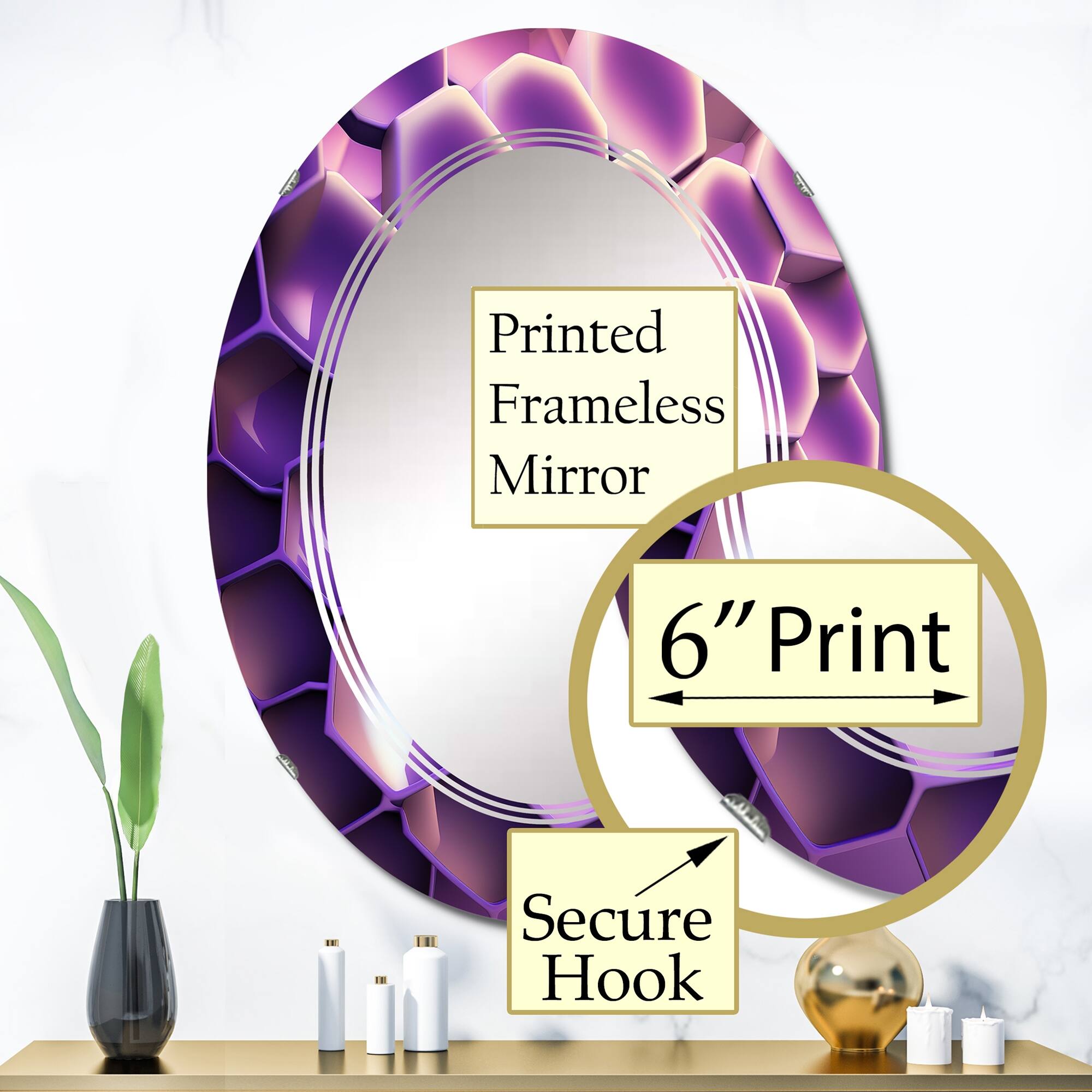 Designart 'Abstract Geomtric Purple I' Printed Modern Geometric Wall Mirror