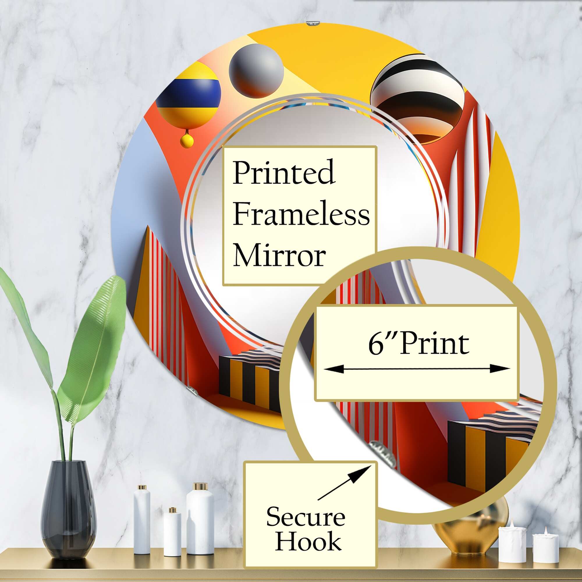 Designart 'Pop Art Colorful Spheres II' Printed Modern Geometric Wall Mirror