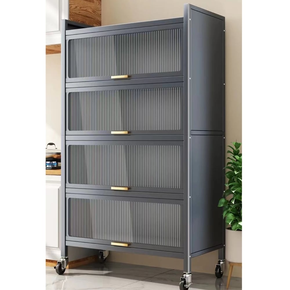 Metal Mobile Vertical Kitchen Pantry Storage Cabinet with 4 Drawers