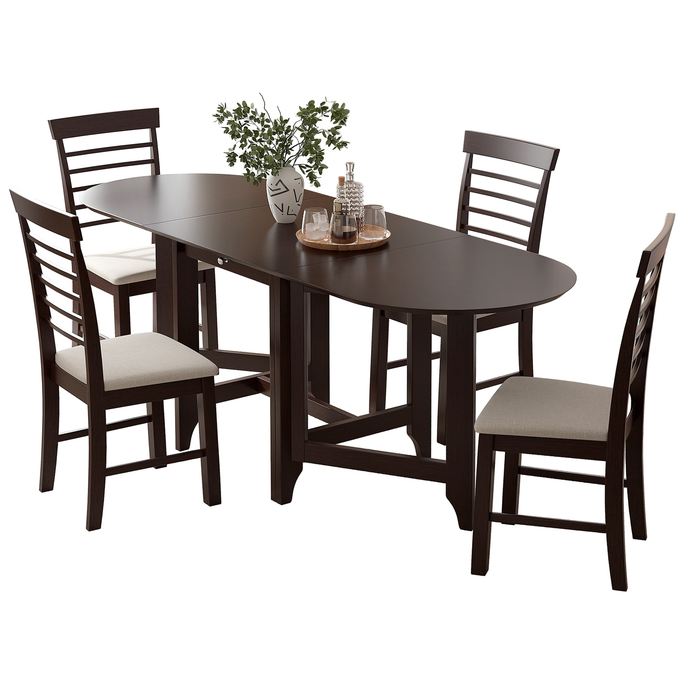 5PC Retro Dining Set Drop-Leaf Table and 4 Upholstered Chairs