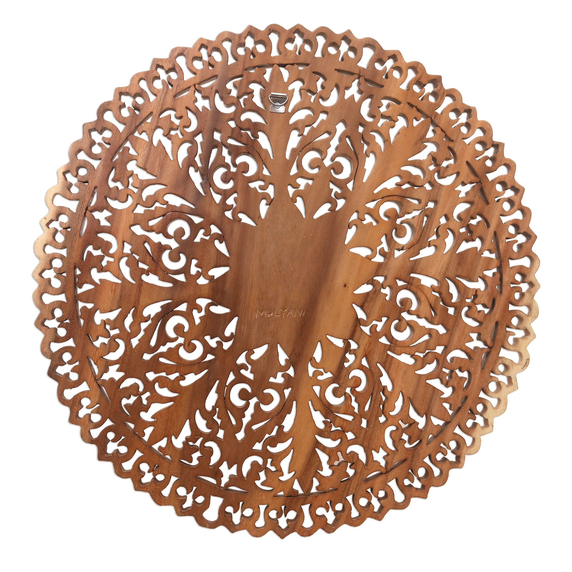 Novica Handmade Round Lotus Wood Relief Panel