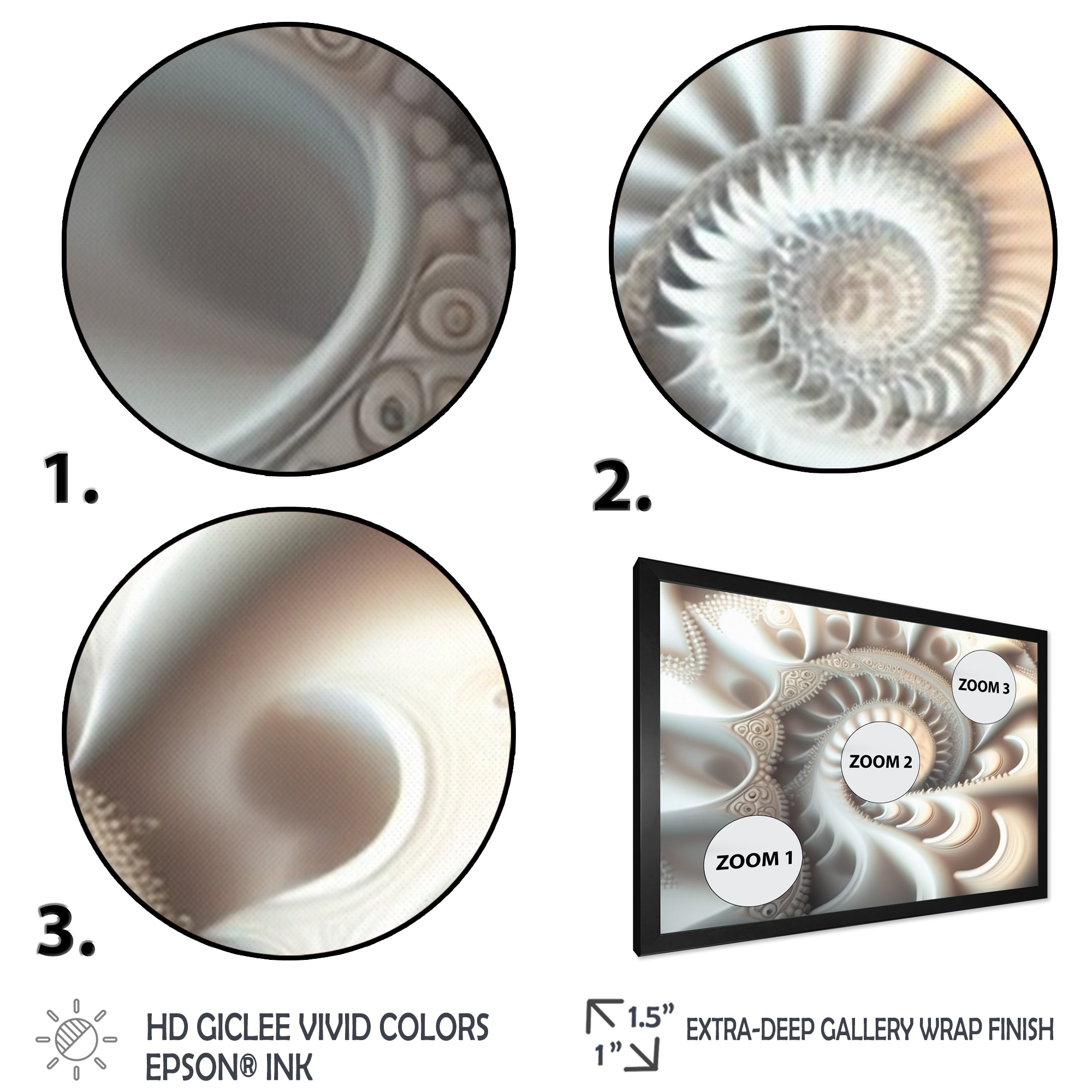 Designart "White Fractal Spiralling II" Modern Geometric Framed Art Print
