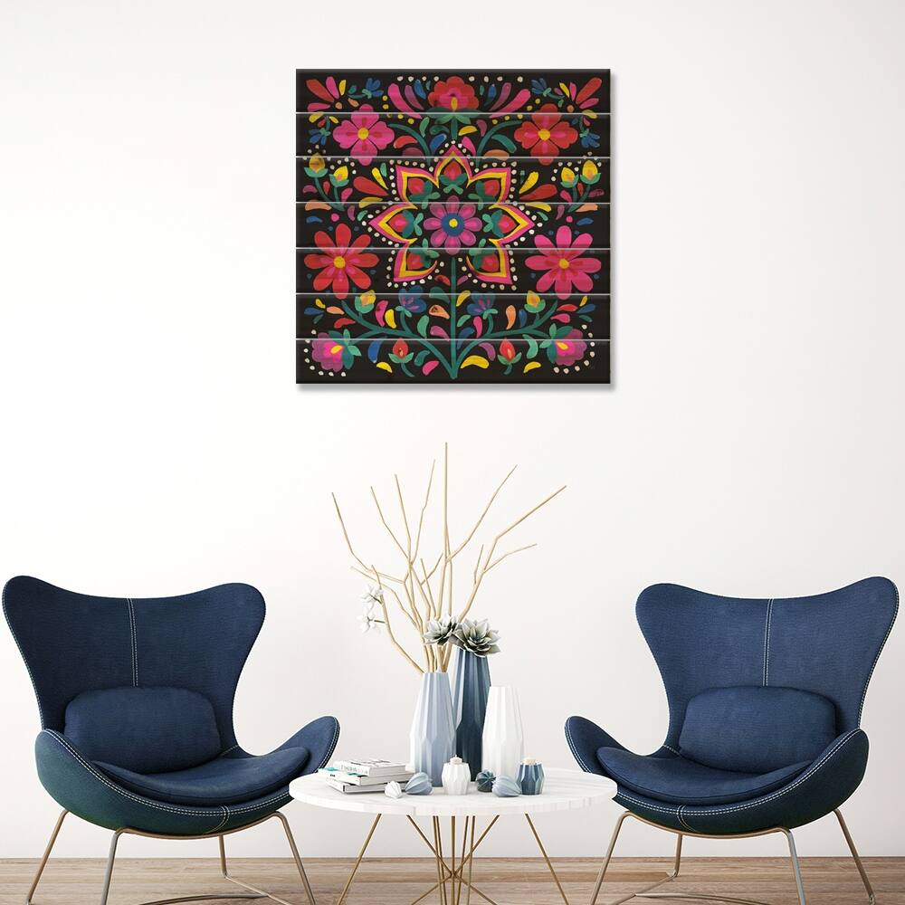 Floral Fiesta III Print On Wood by Laura Marshall - Multi-Color