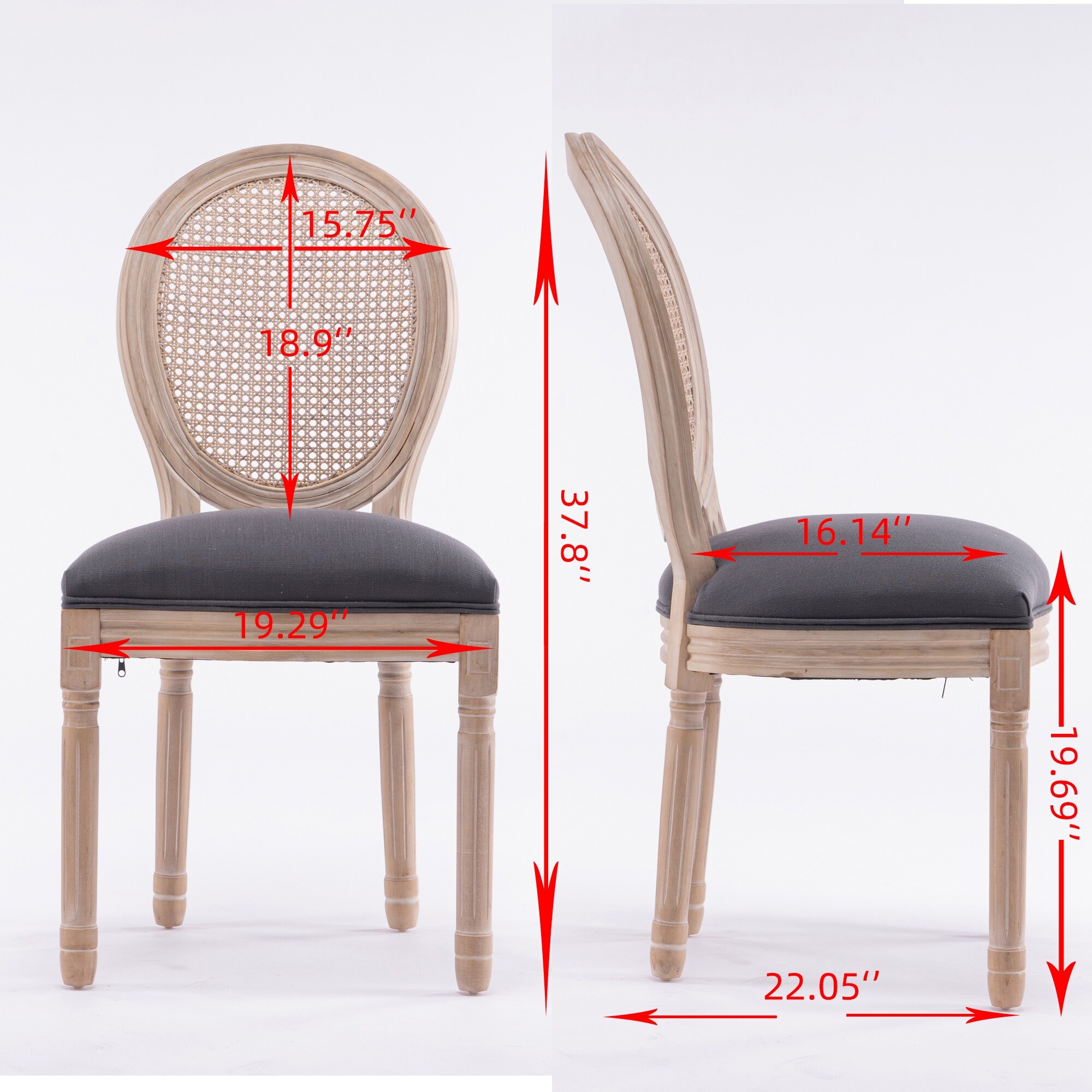 2Pcs Solid Wood Frame Dining Chairs with Linen Seat Cushion