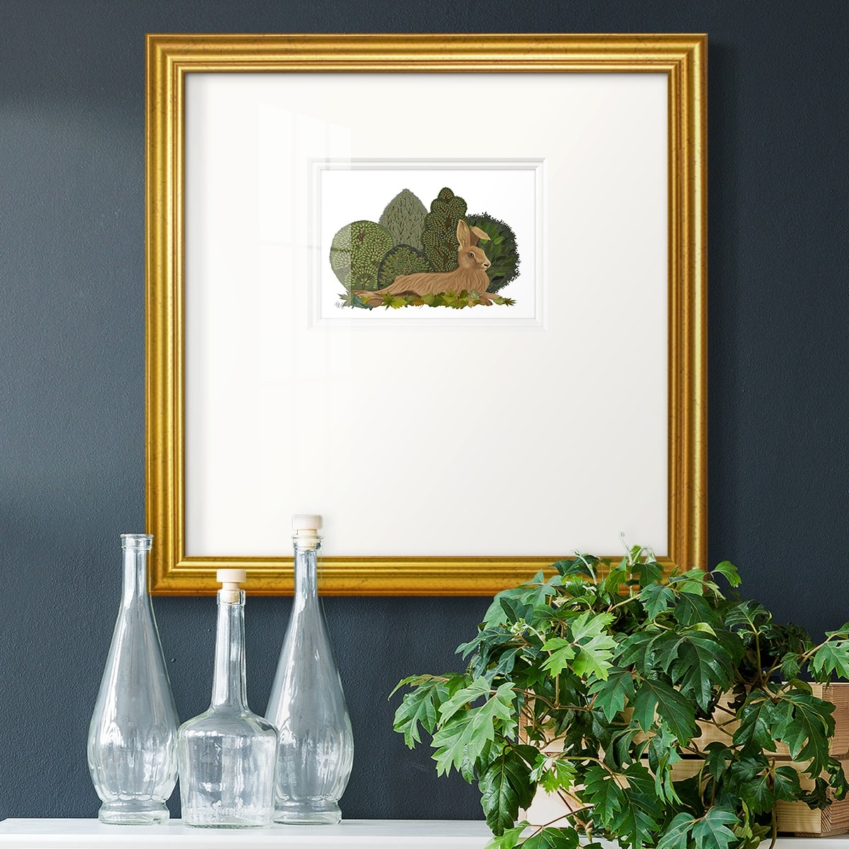 Hare Reclining in LeavesPremium Framed Print